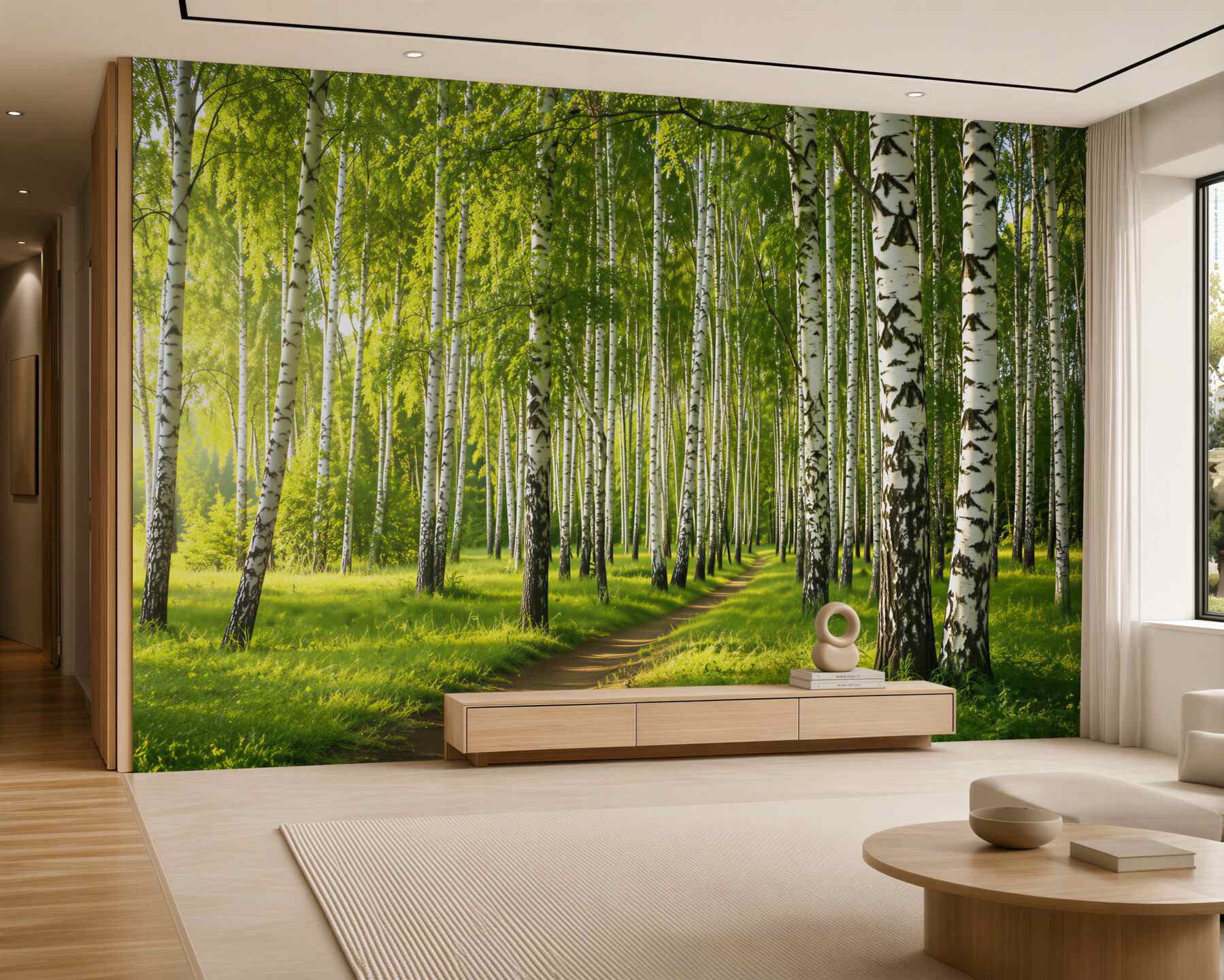 Fotobehang pad naar het berkenbos
