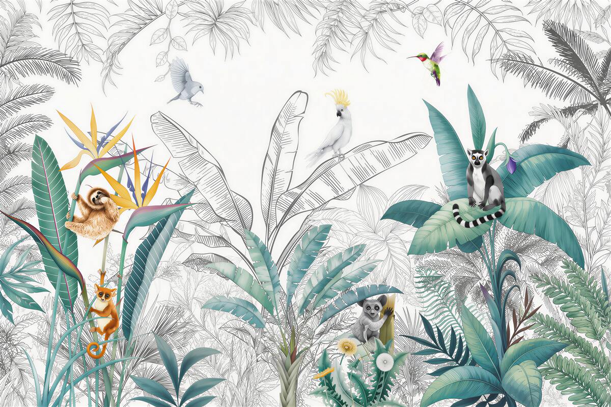 Fotobehang Dieren en vogels in verschillende bladeren