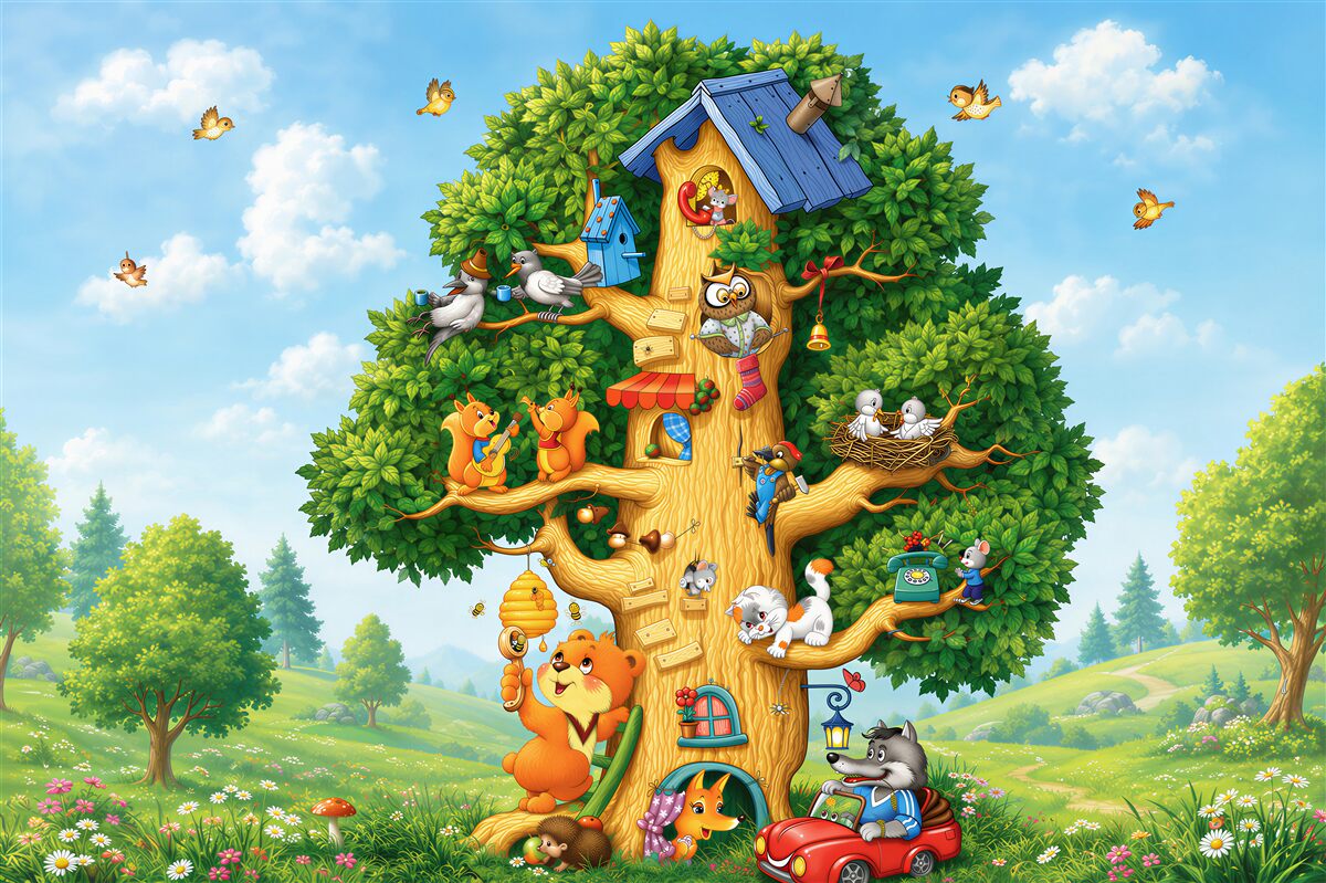 Fotobehang huis voor alle bewoners van het bos