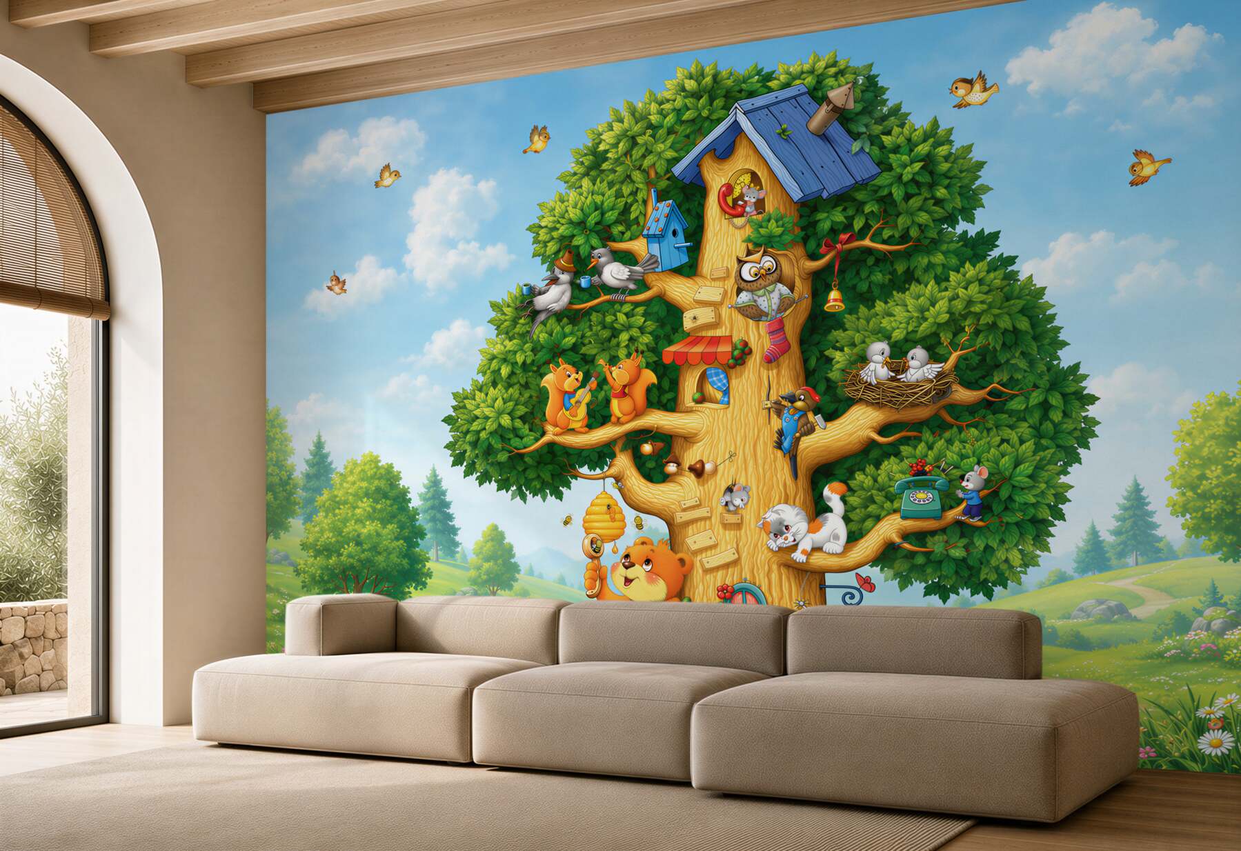 Fotobehang huis voor alle bewoners van het bos