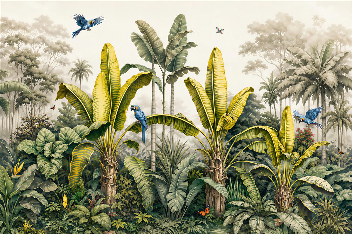 Fotobehang Hoge palmen en andere tropische planten