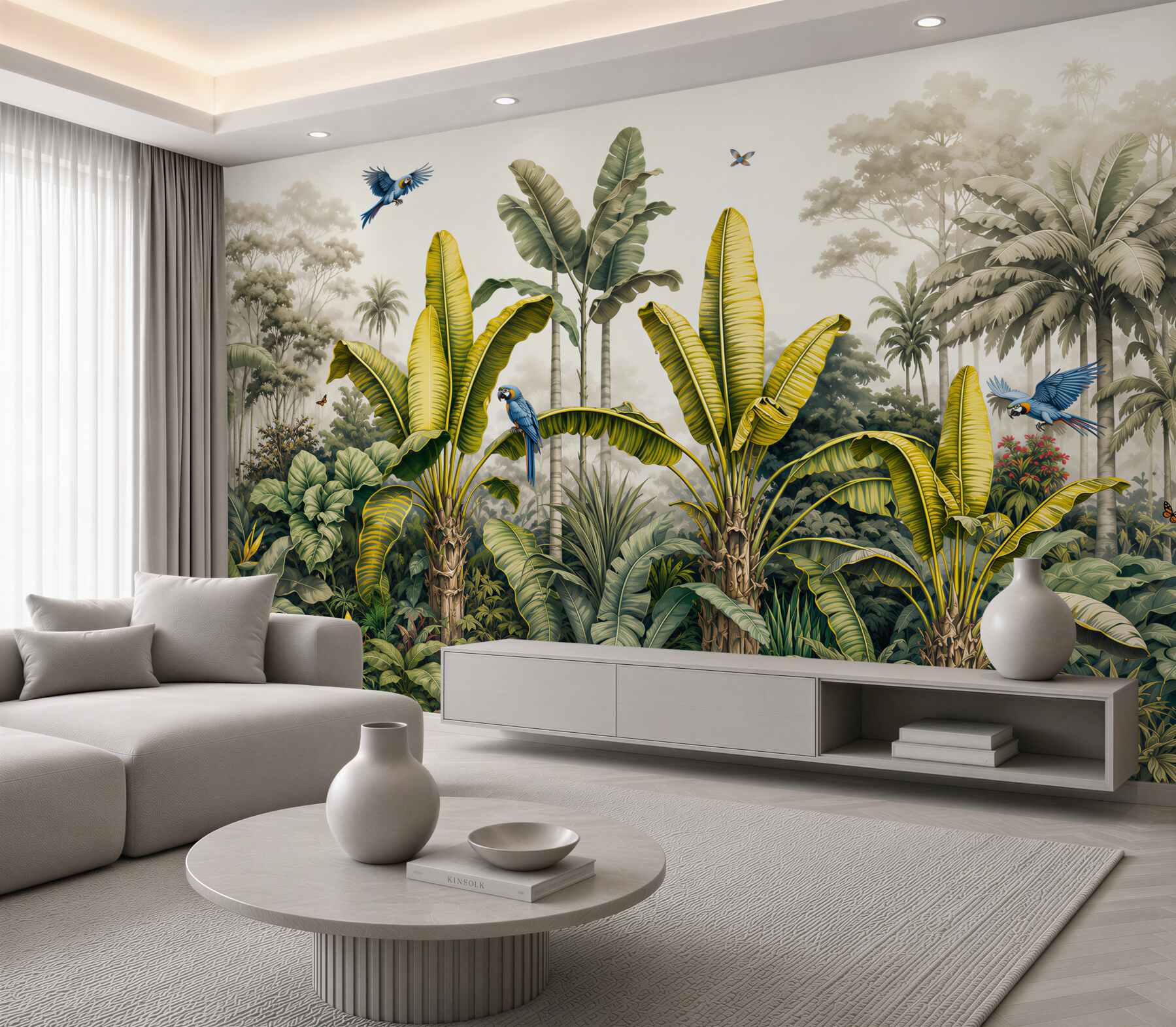Fotobehang Hoge palmen en andere tropische planten