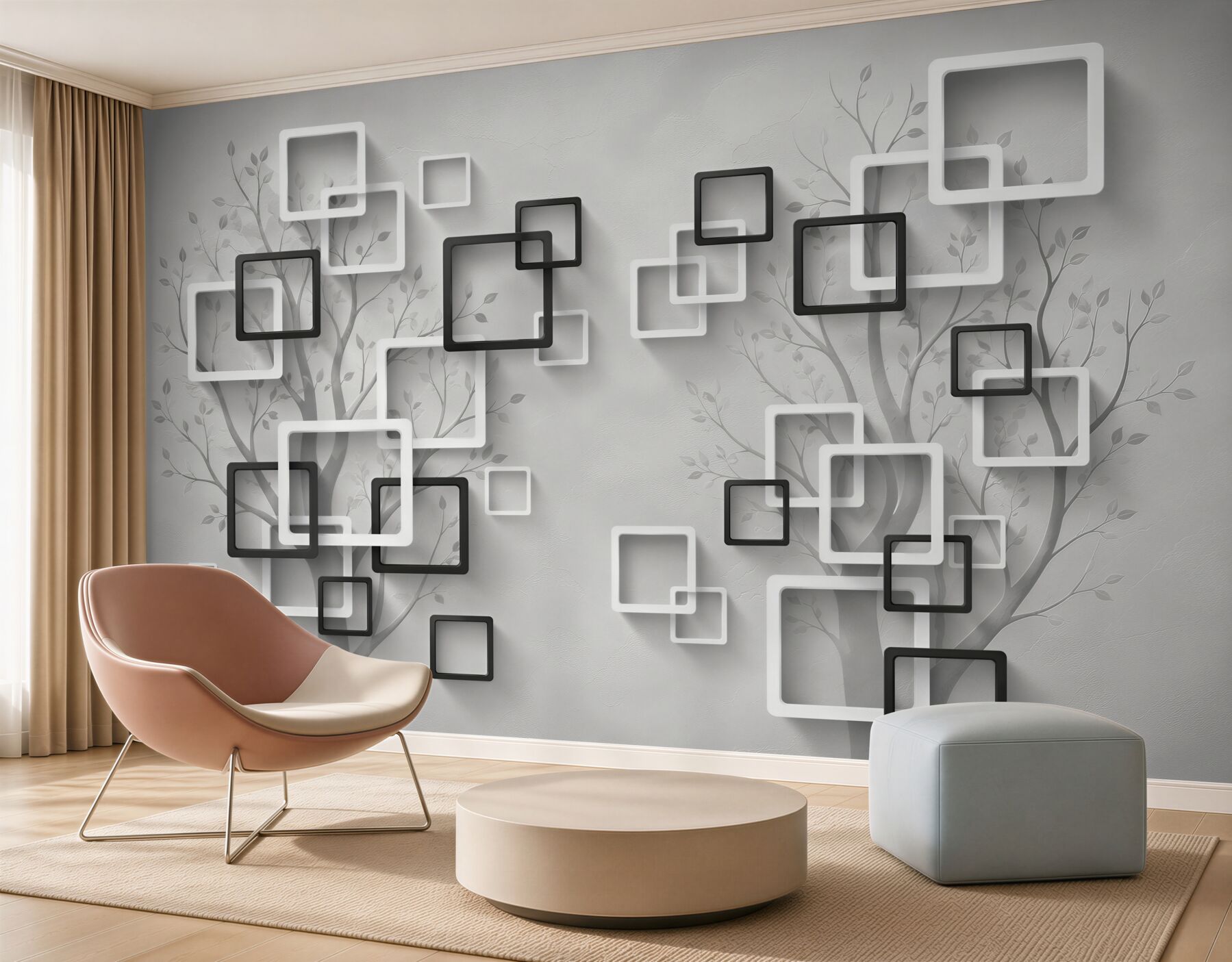 Fotobehang Abstractie van zwart-witte vierkanten