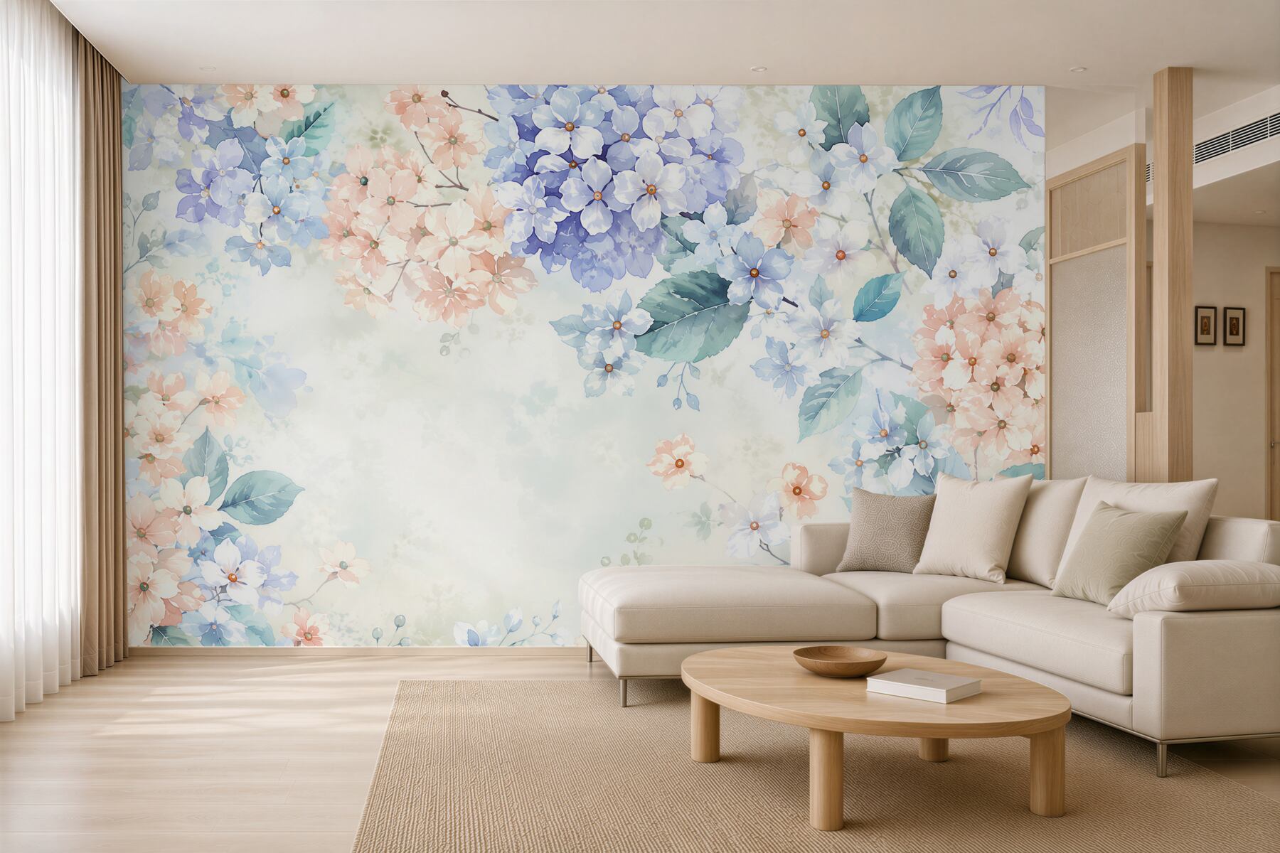 Fotobehang Heldere lentebloemen van hortensia