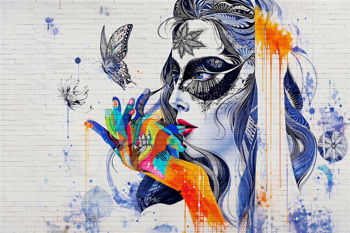 Fotobehang Abstracte afbeelding van een meisje met een masker