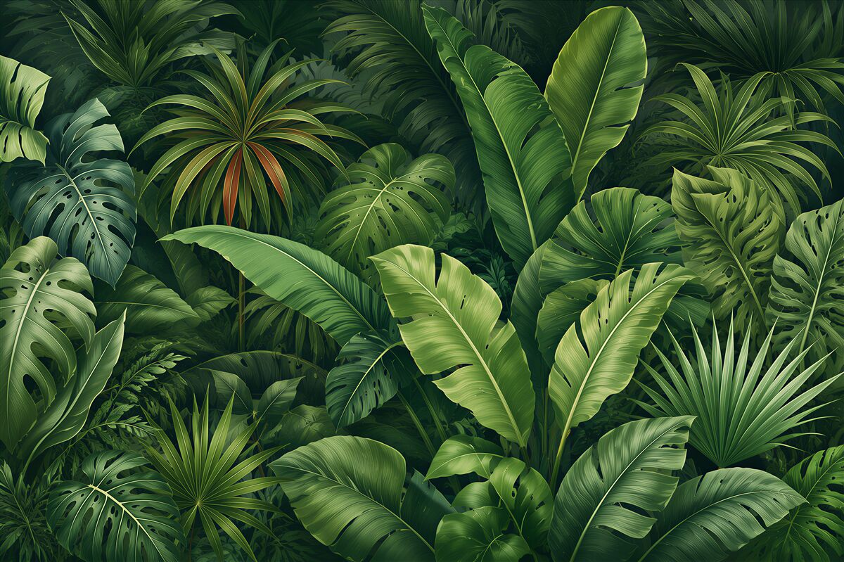 Fotobehang Grote groene bladeren van de jungle