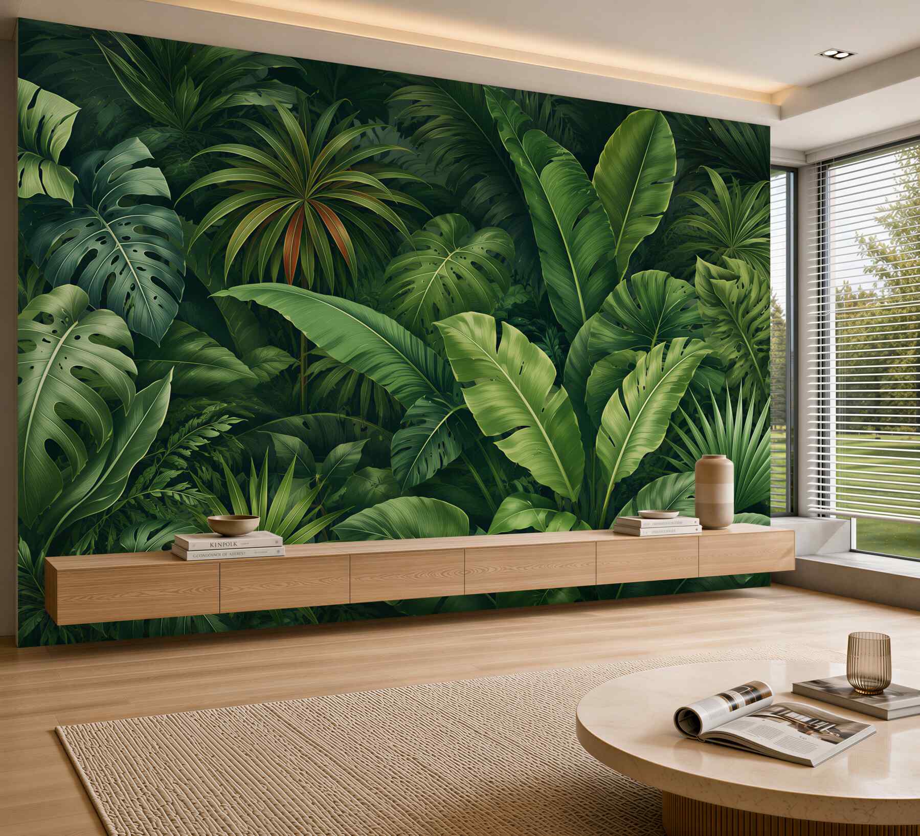 Fotobehang Grote groene bladeren van de jungle