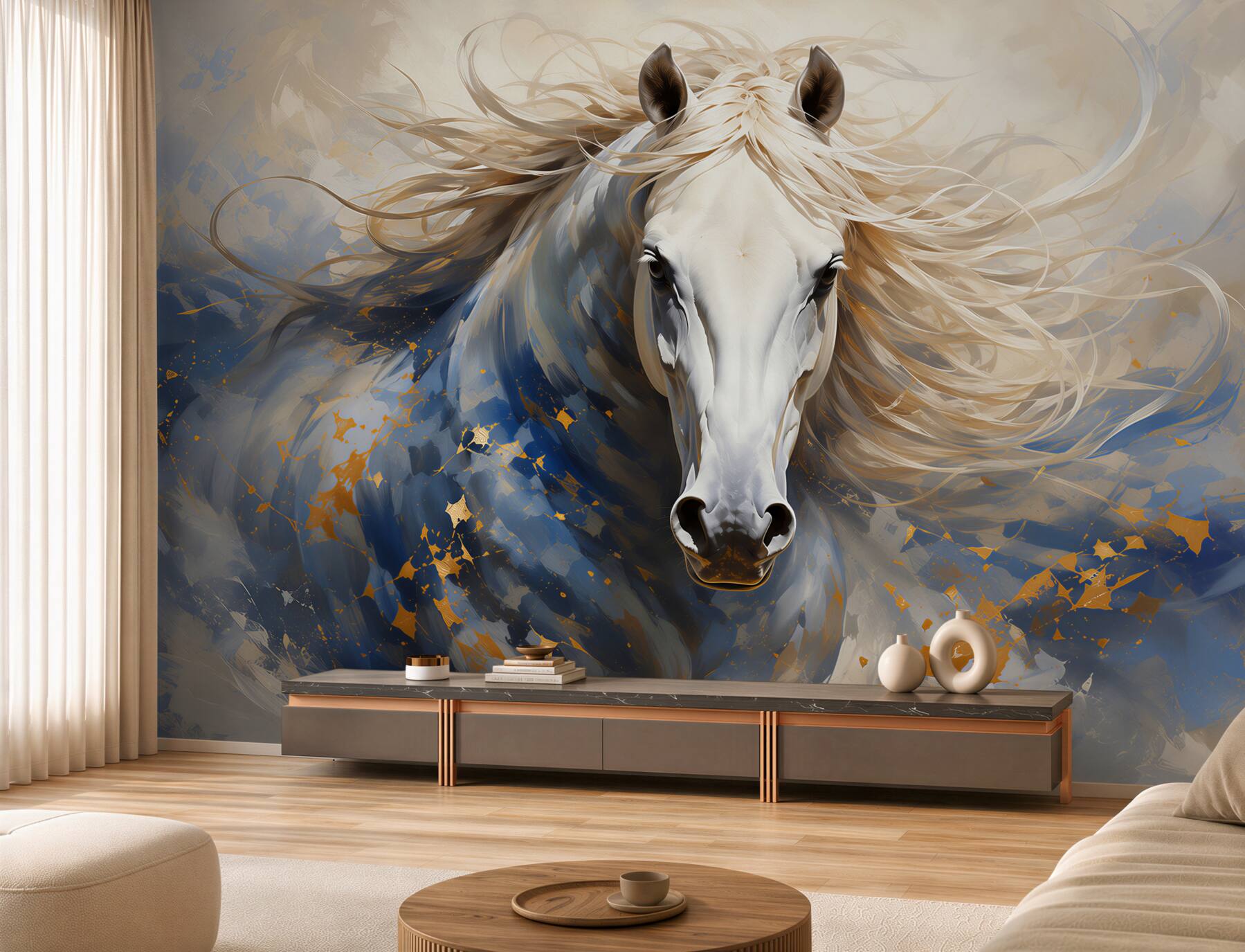 Fotobehang Abstract beeld van een actief paard