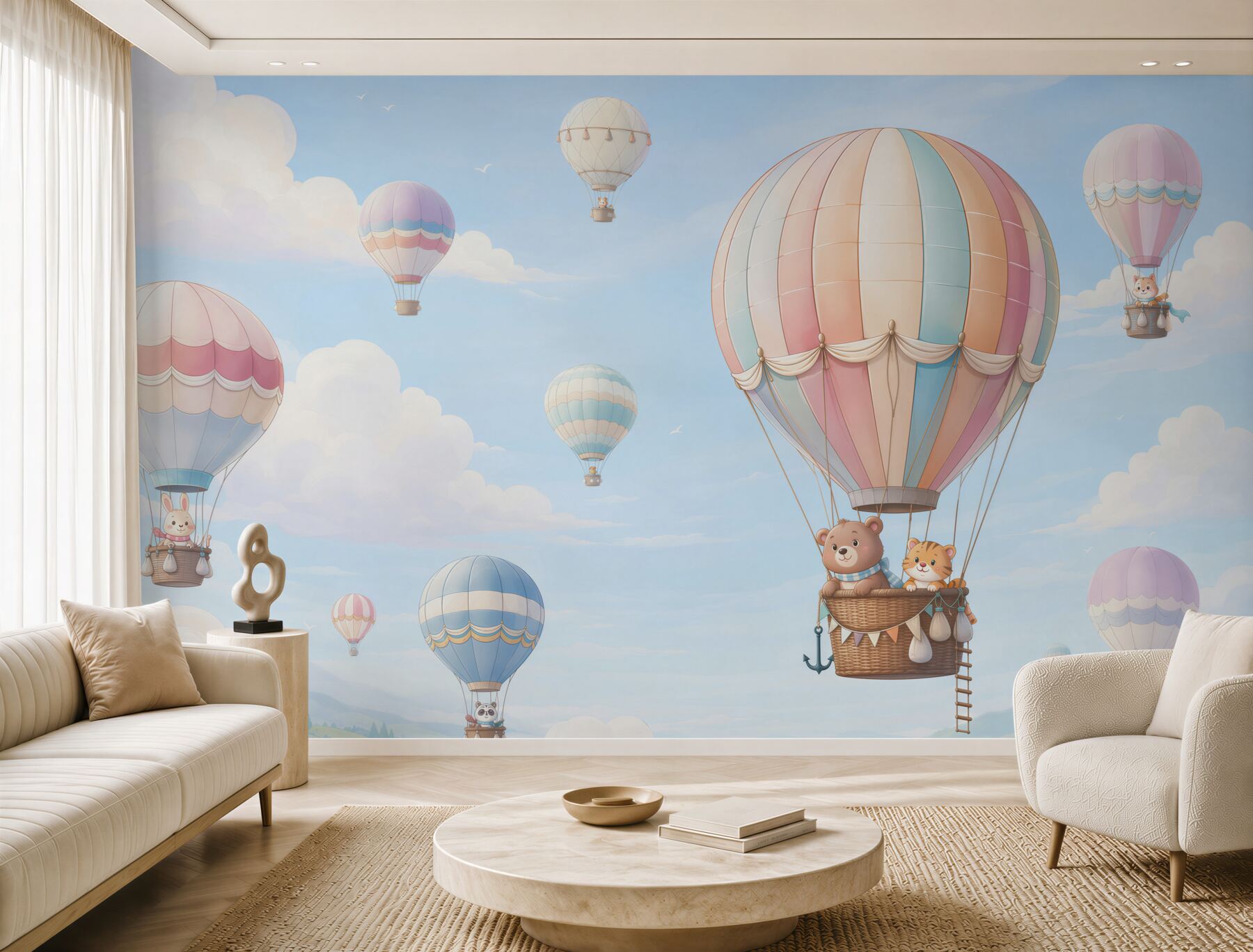 Fotobehang Ballonnen met drijvende dieren