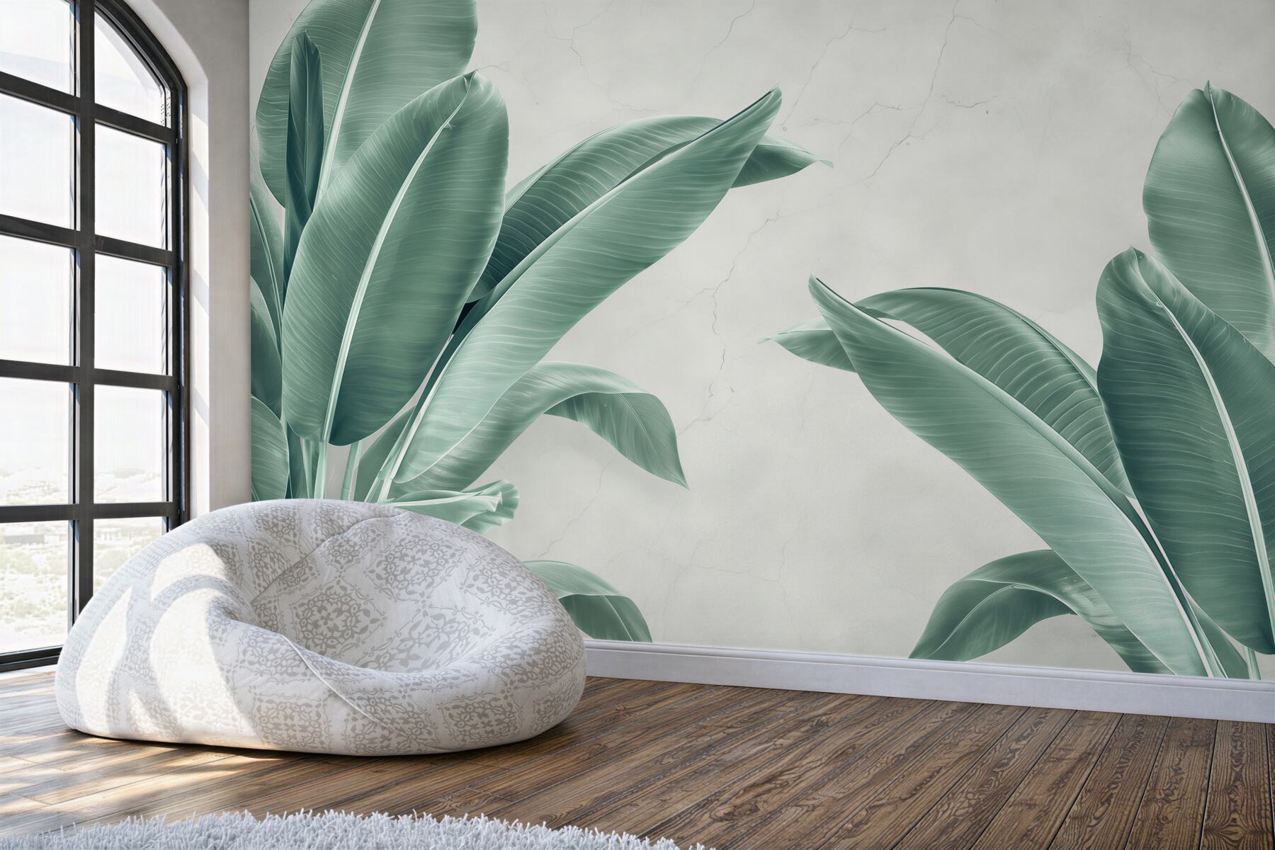 Fotobehang Grote groene palmbladeren