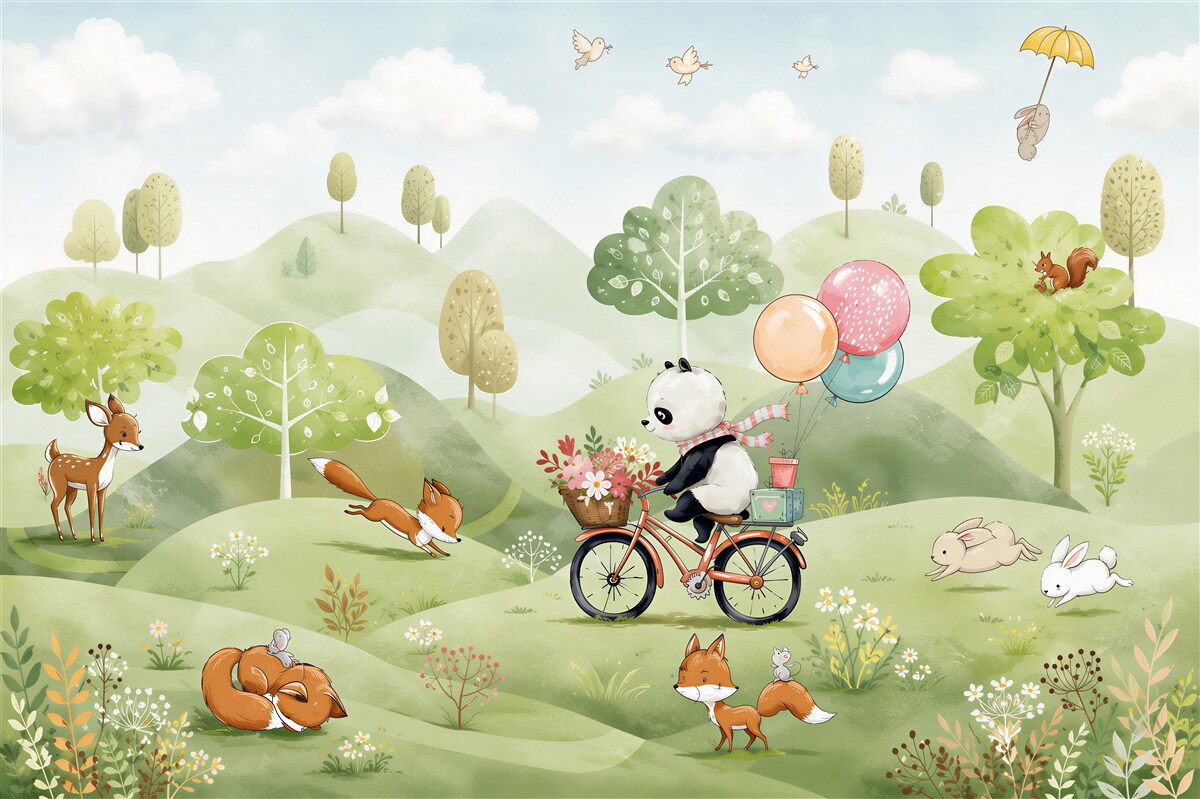 Fotobehang Panda op de fiets