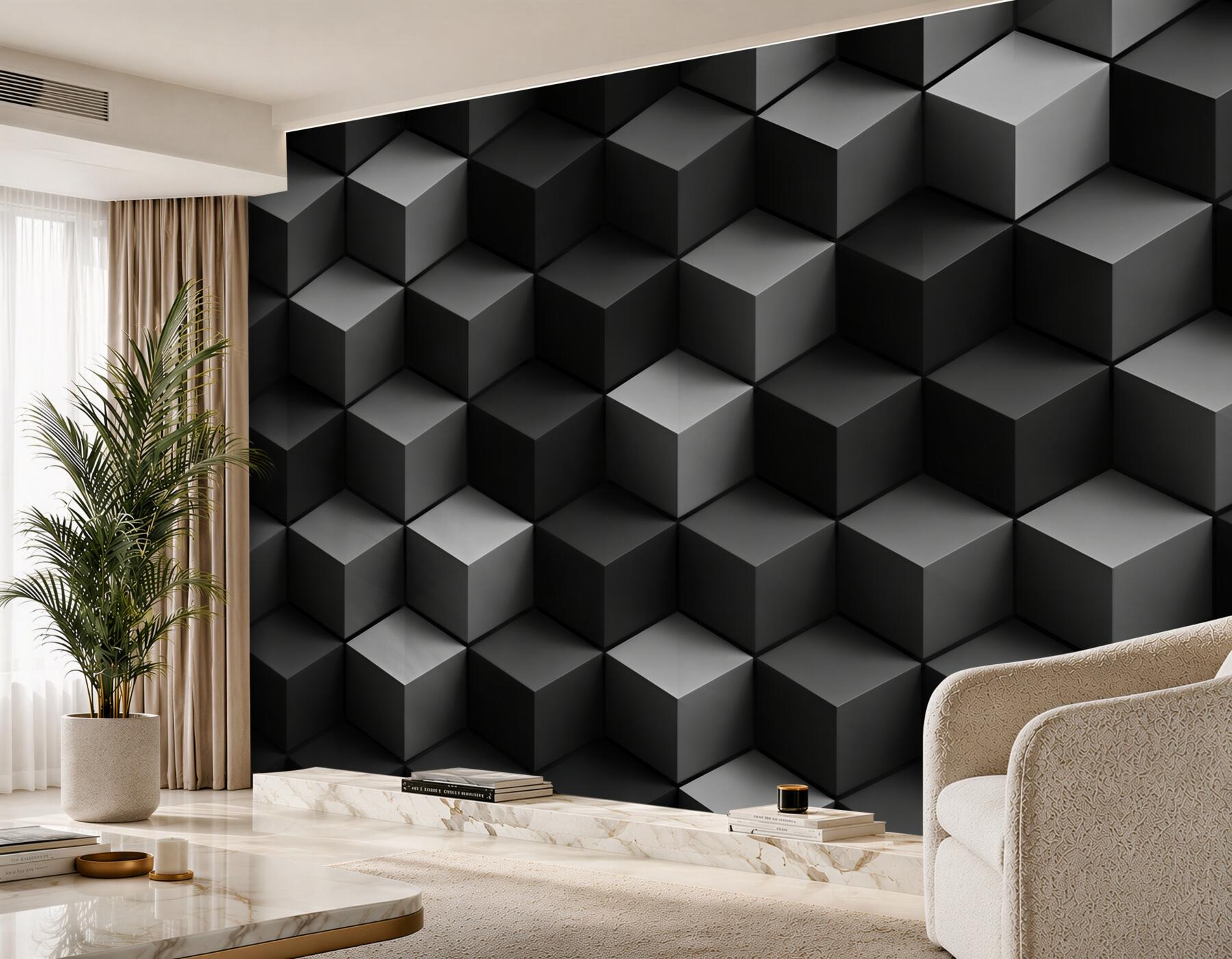 Fotobehang Moderne grijs-beige 3D geometrische hexagonen