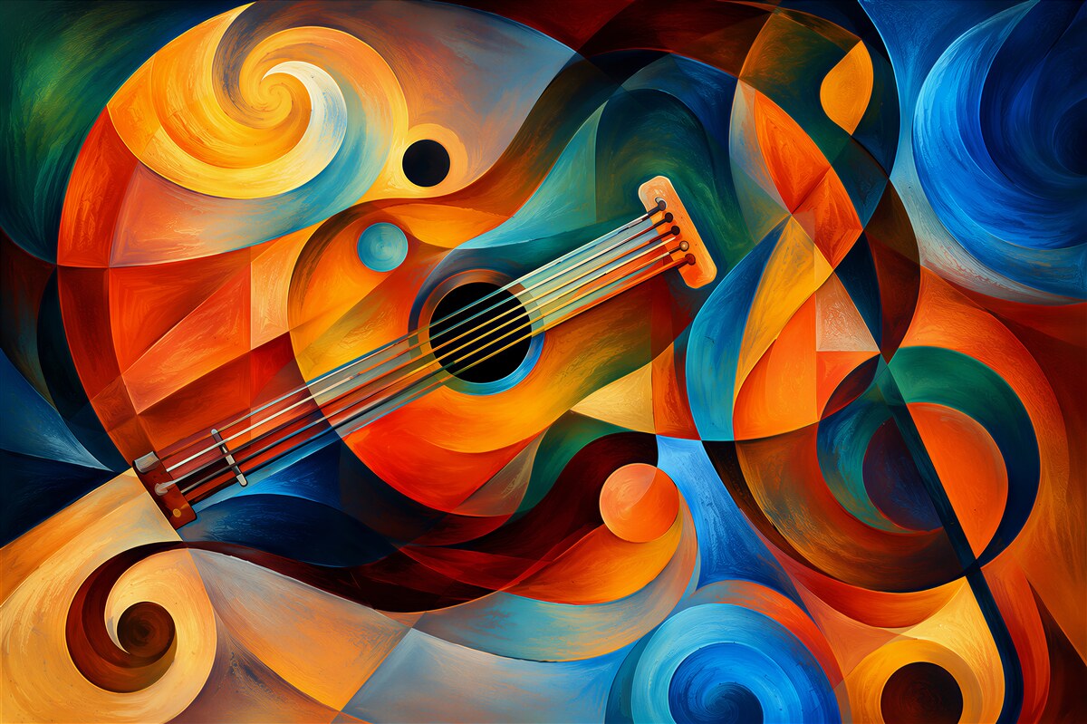 Fotobehang Abstracte gitaar in beige-blauwe tinten