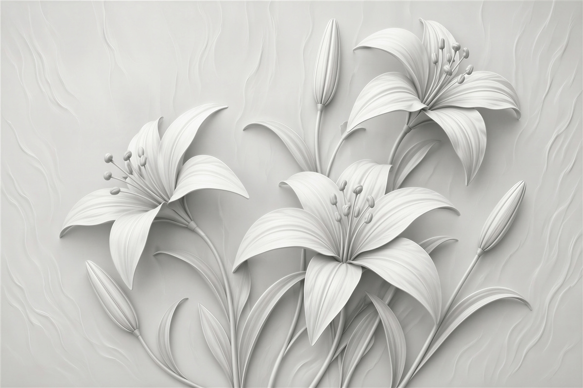 Fotobehang Witte lelies op een elegante beige achtergrond voor de slaapkamer