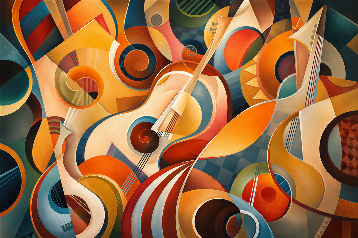 Fotobehang abstracte geometrische gitaar in art deco stijl