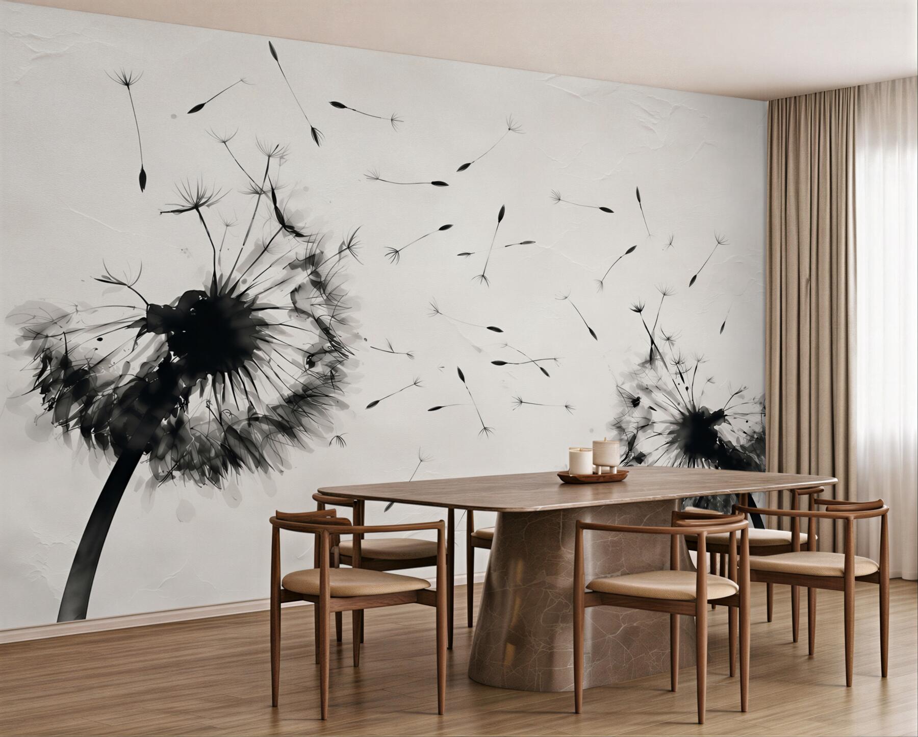 Fotobehang delicate paardenbloemen beige op een lichte achtergrond