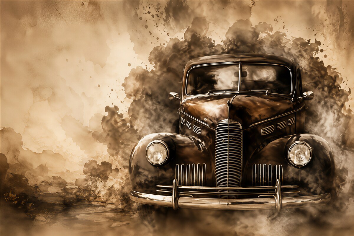 Fotobehang oude retro auto in beige vintage tinten