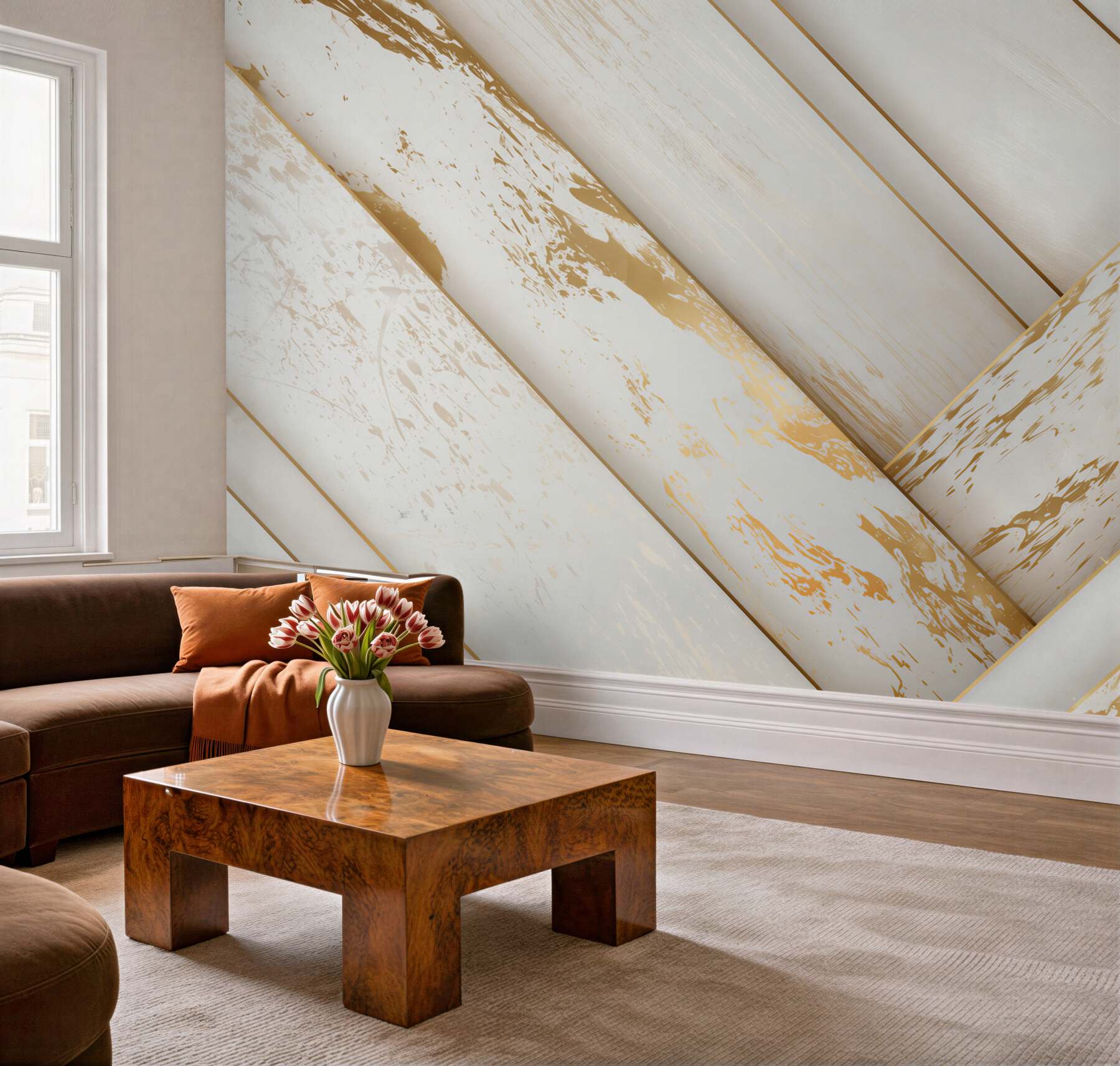 Fotobehang witte marmer met gouden aderen elegant