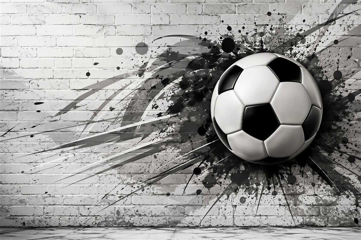 Fotobehang voetbal op witte baksteen moderne sportstijl