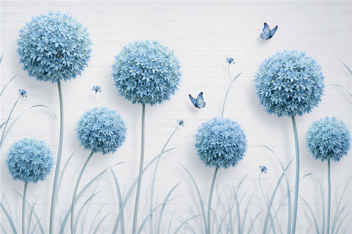 Fotobehang blauwe sierlook met pastelvlinders