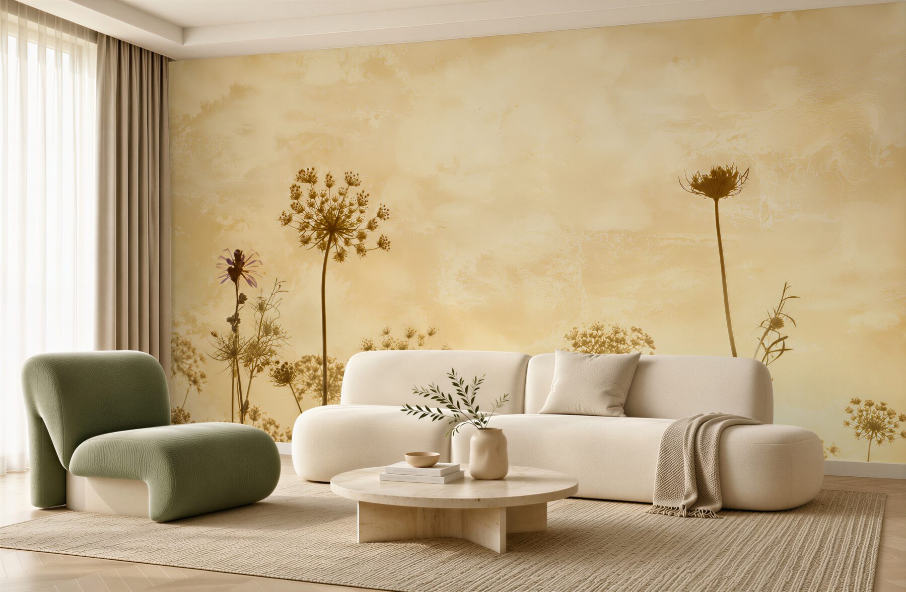 Fotobehang veldbloemen op gouden achtergrond delicate weiland