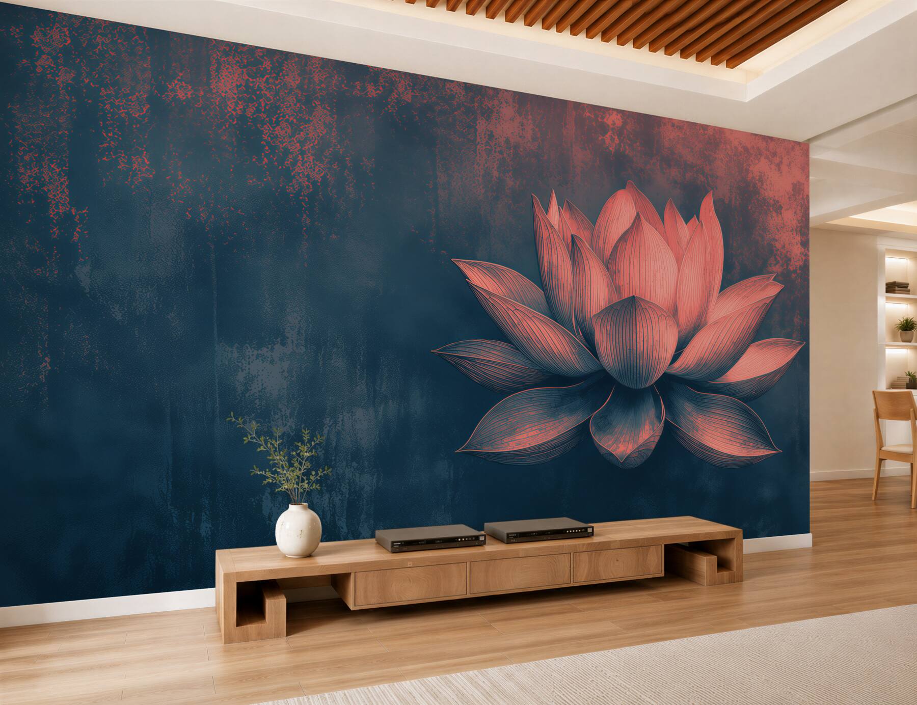 Fotobehang roze lotus bloem op een rustige wateroppervlak