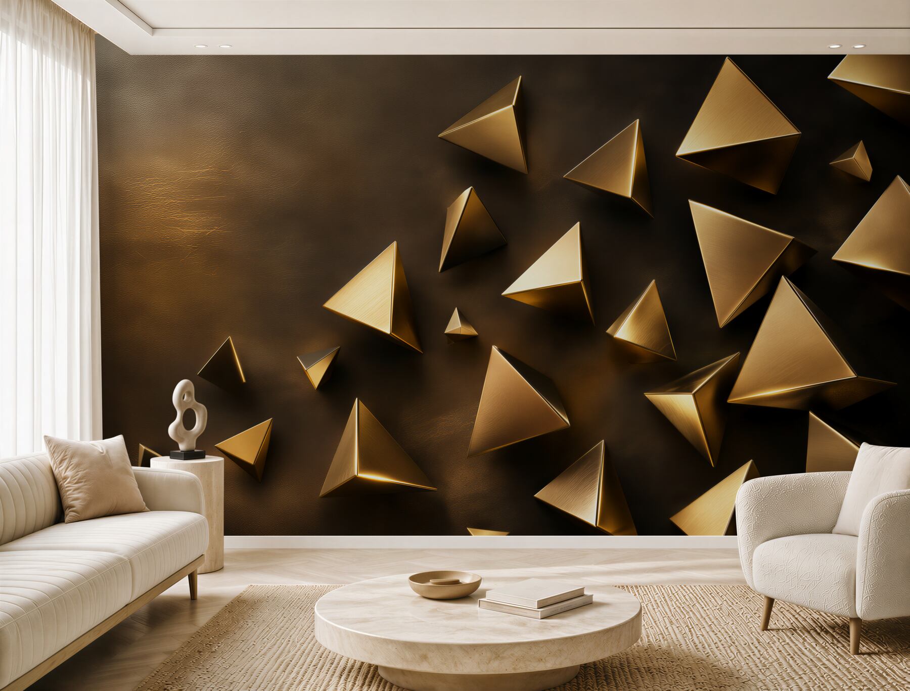 Fotobehang kleine volumineuze gouden driehoeken