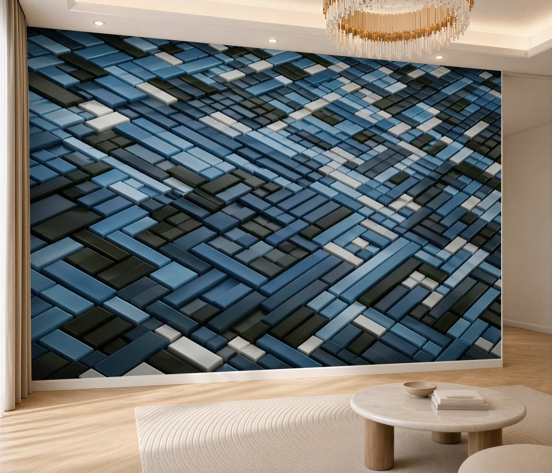 Fotobehang geometrische rechthoeken groen en blauw modern 3D