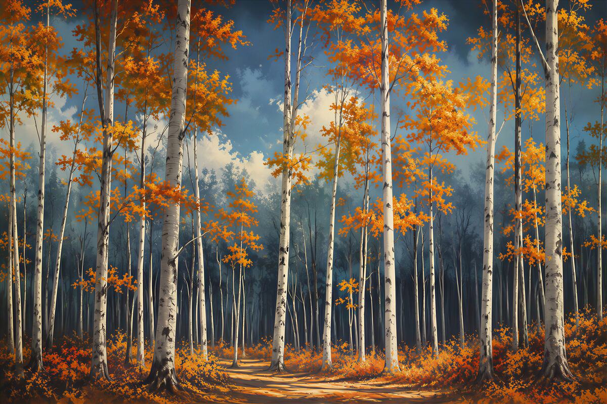 Fotobehang herfstberken in de zonnestralen