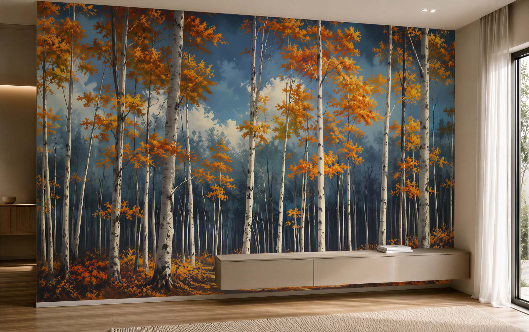 Fotobehang herfstberken in de zonnestralen