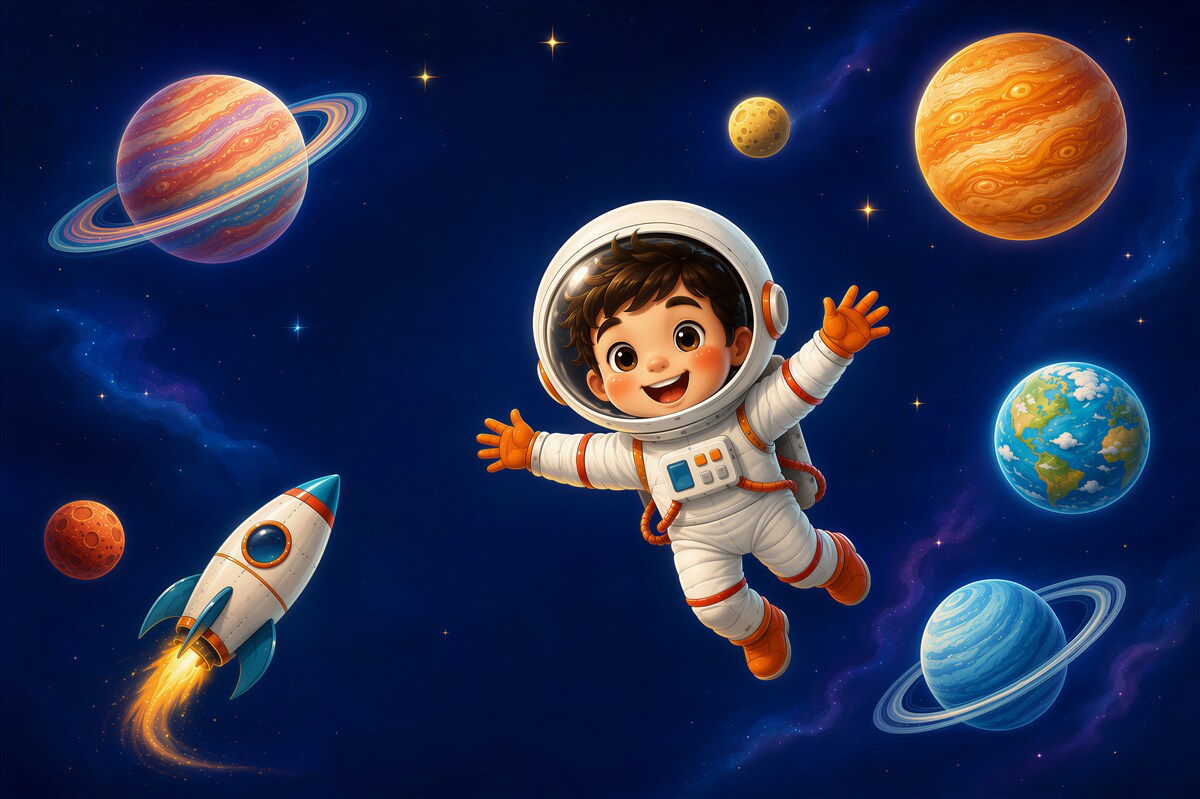 Fotobehang Astronautenjongen in de ruimte