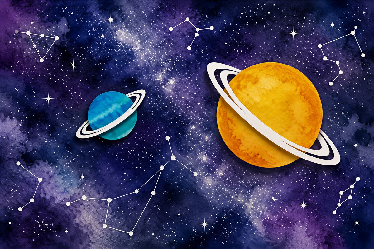 Fotobehang Twee planeten en sterrenbeeldconstellaties