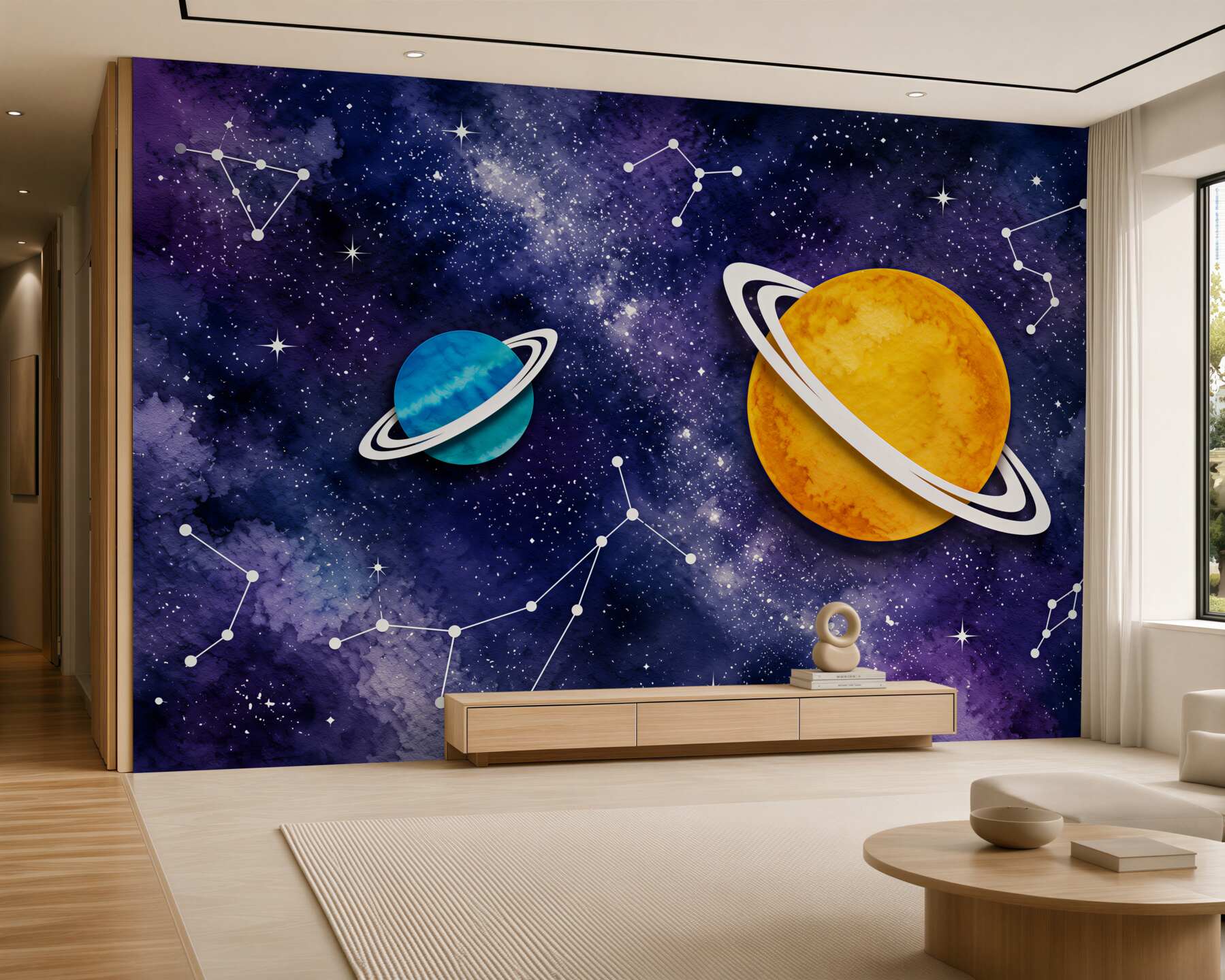 Fotobehang Twee planeten en sterrenbeeldconstellaties
