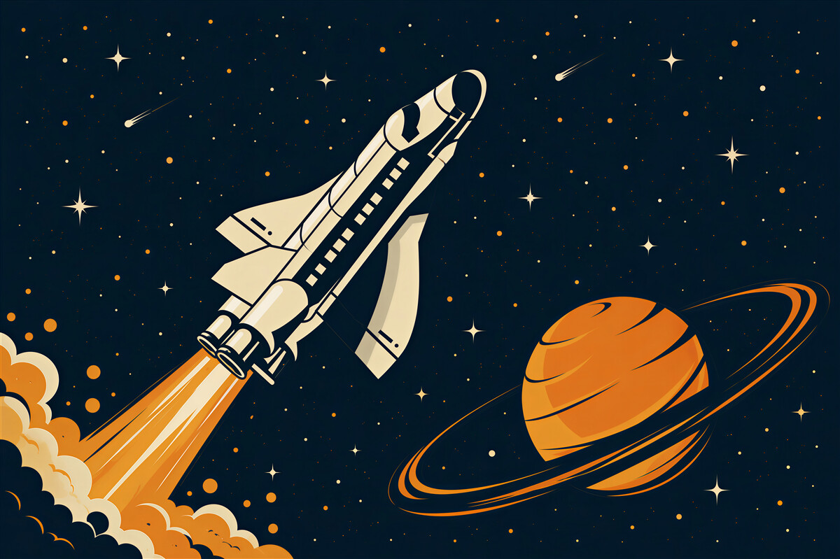 Fotobehang De raket vliegt op een grote planeet