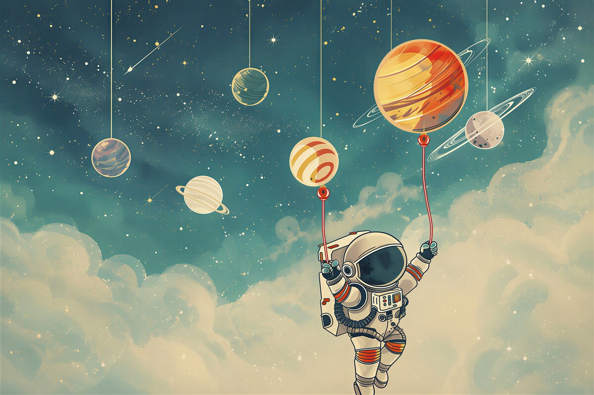 Fotobehang astronaut verrast op planeten