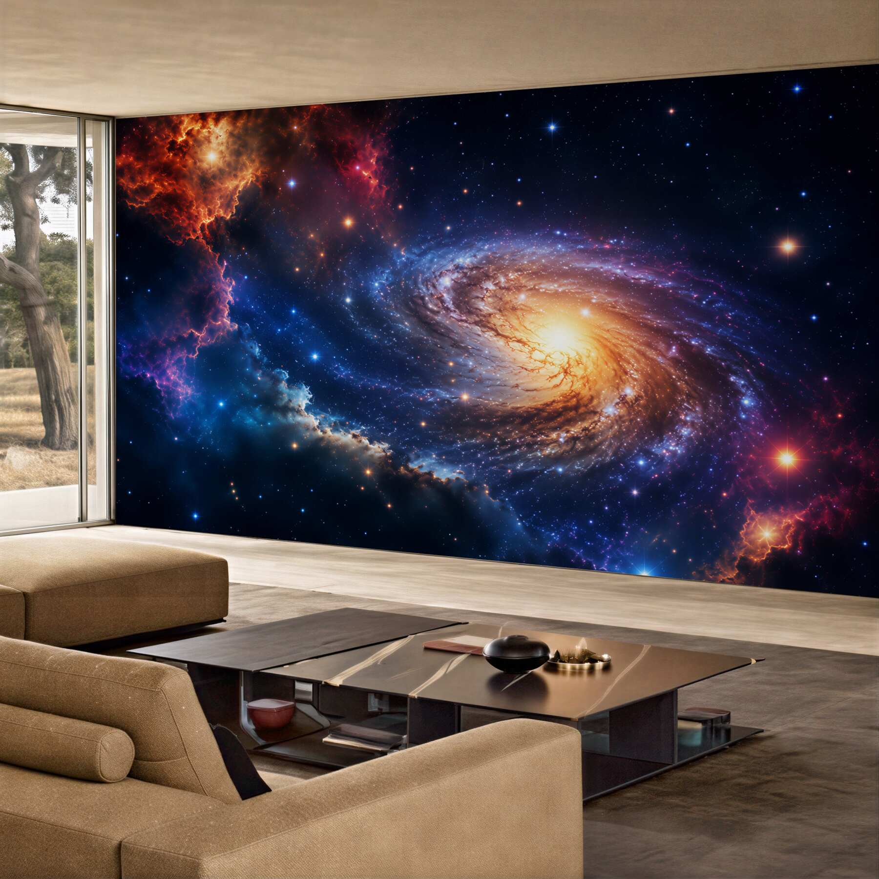 Fotobehang spiraalgalaxie en sterren in een pastel kosmos