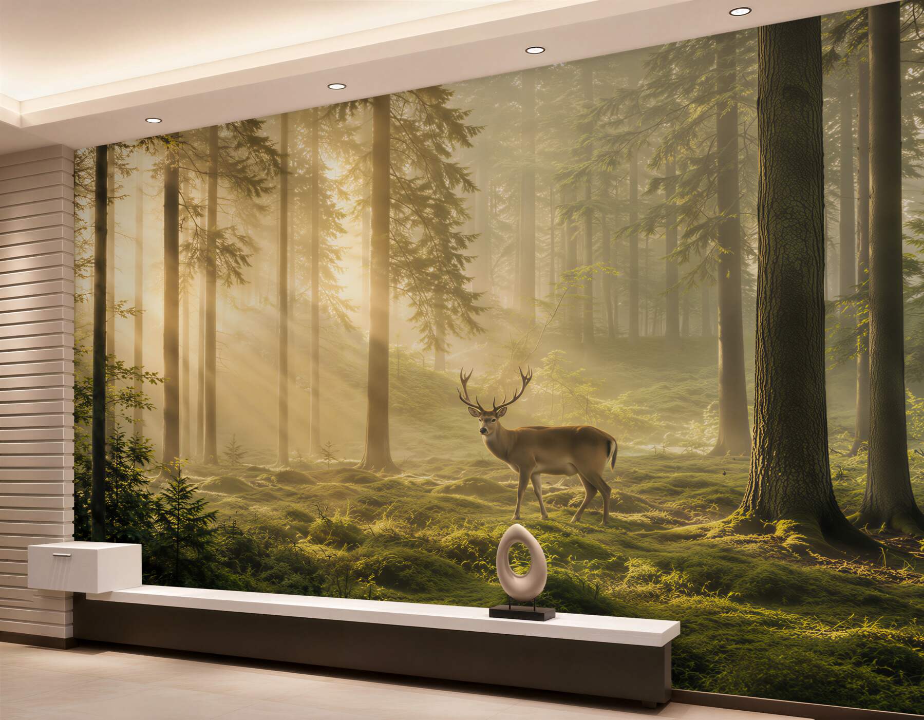 Fotobehang Hert in een mistig bos