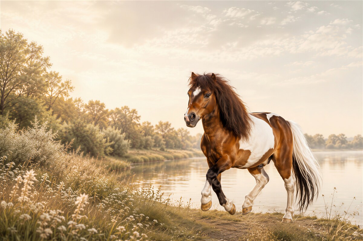 Fotobehang Geschilderd Shetland-paard op het strand