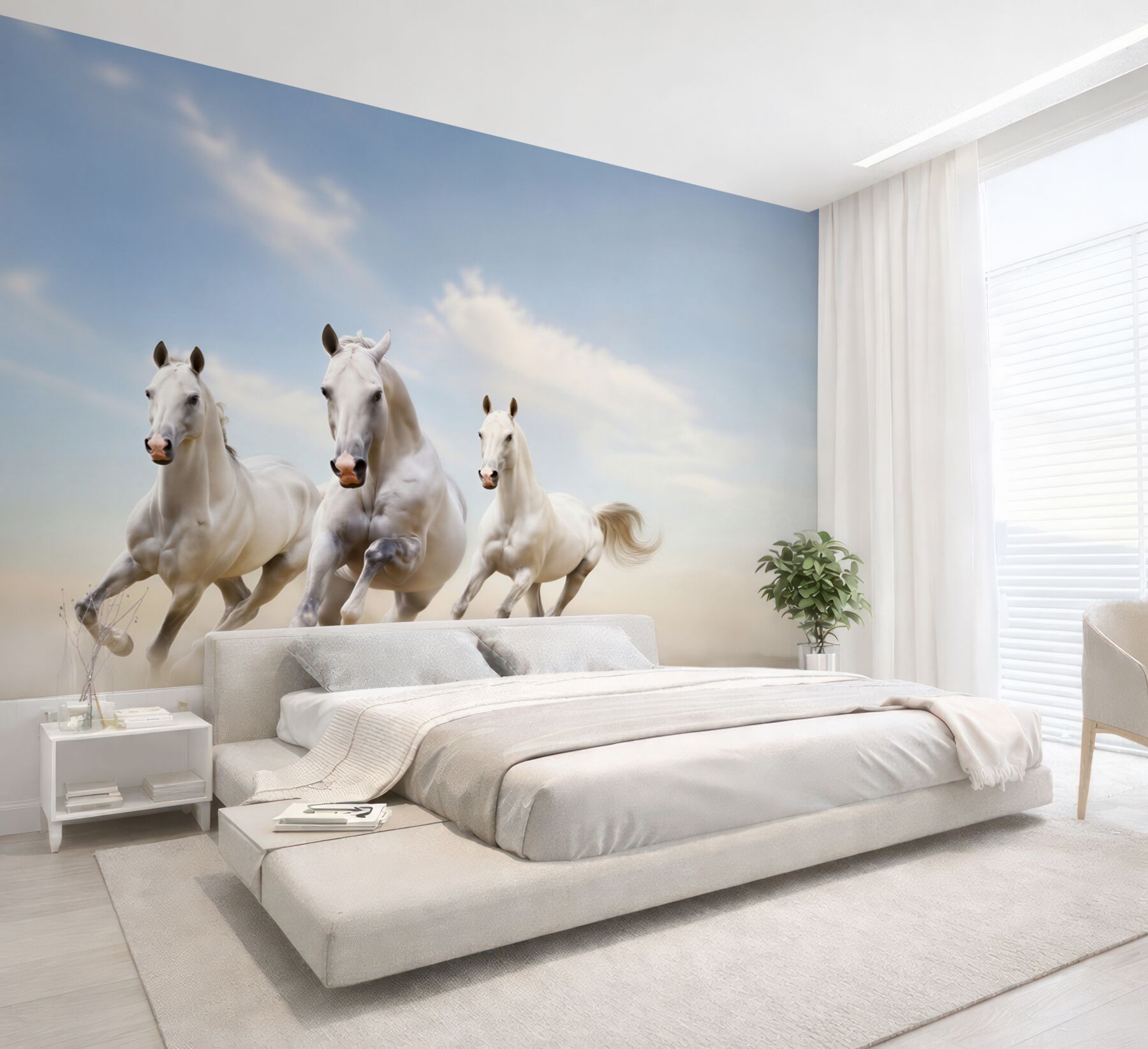 Fotobehang Witte paarden in het stof