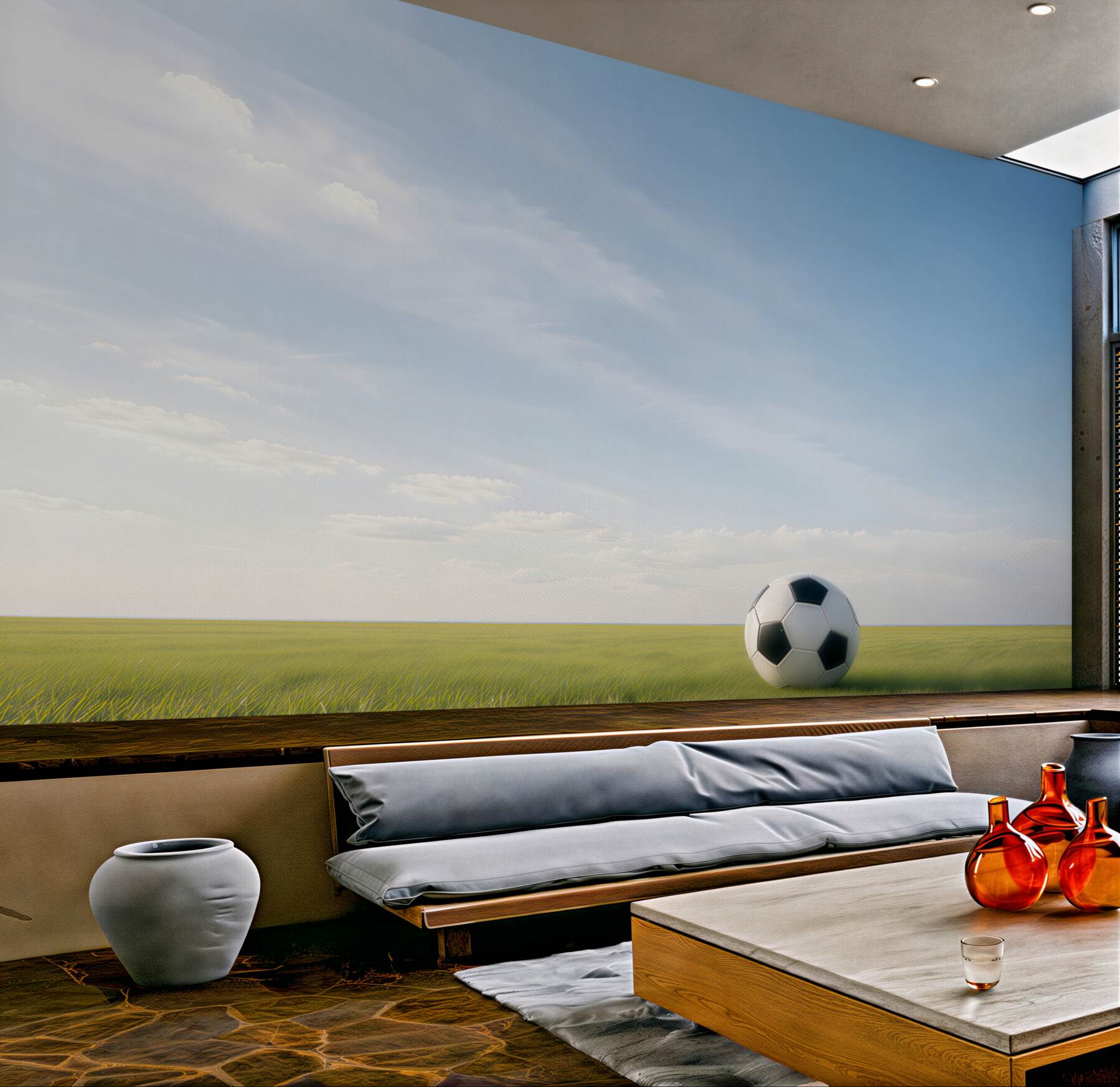 Fotobehang Voetbal op groen gras