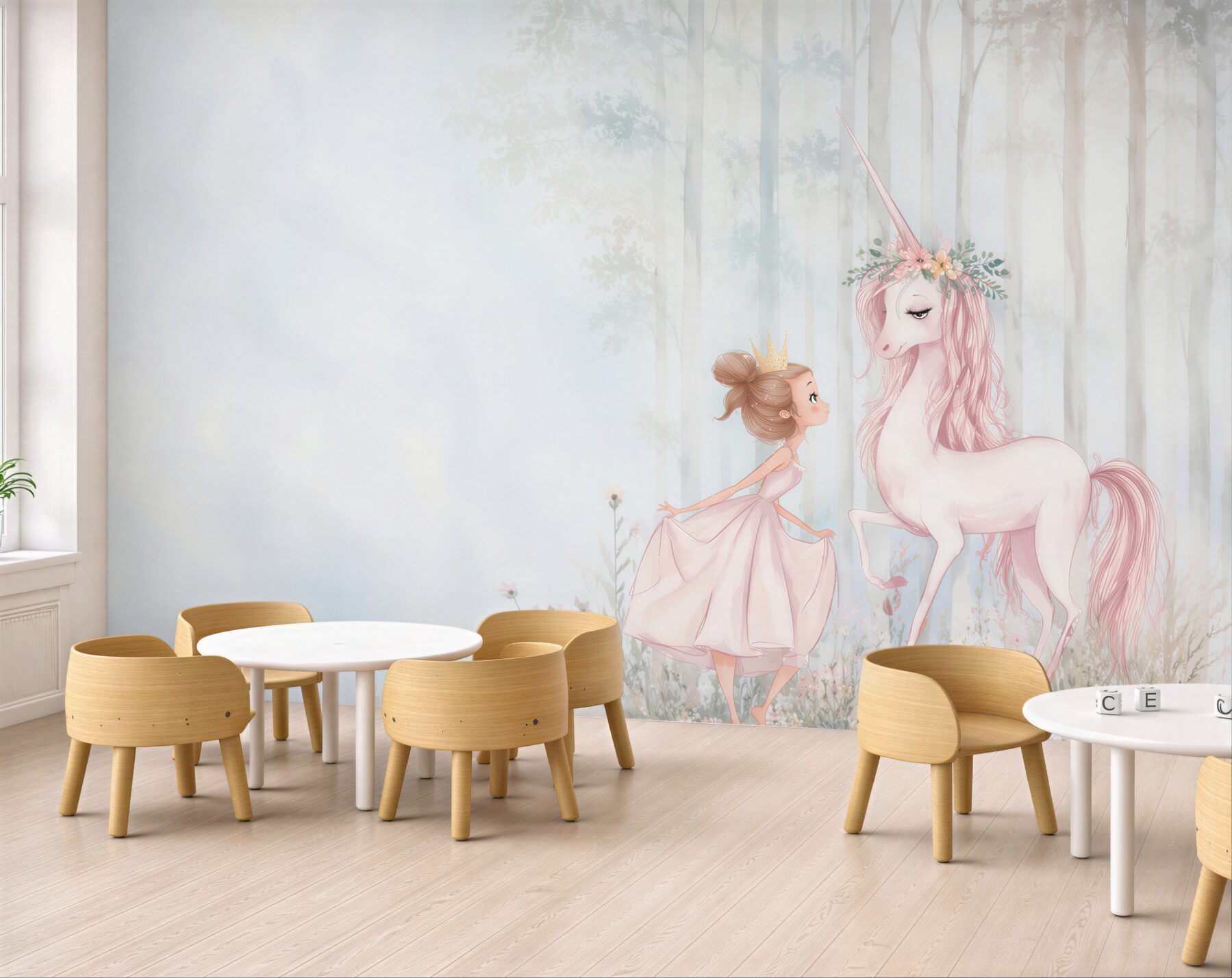 Fotobehang prinses en eenhoorn