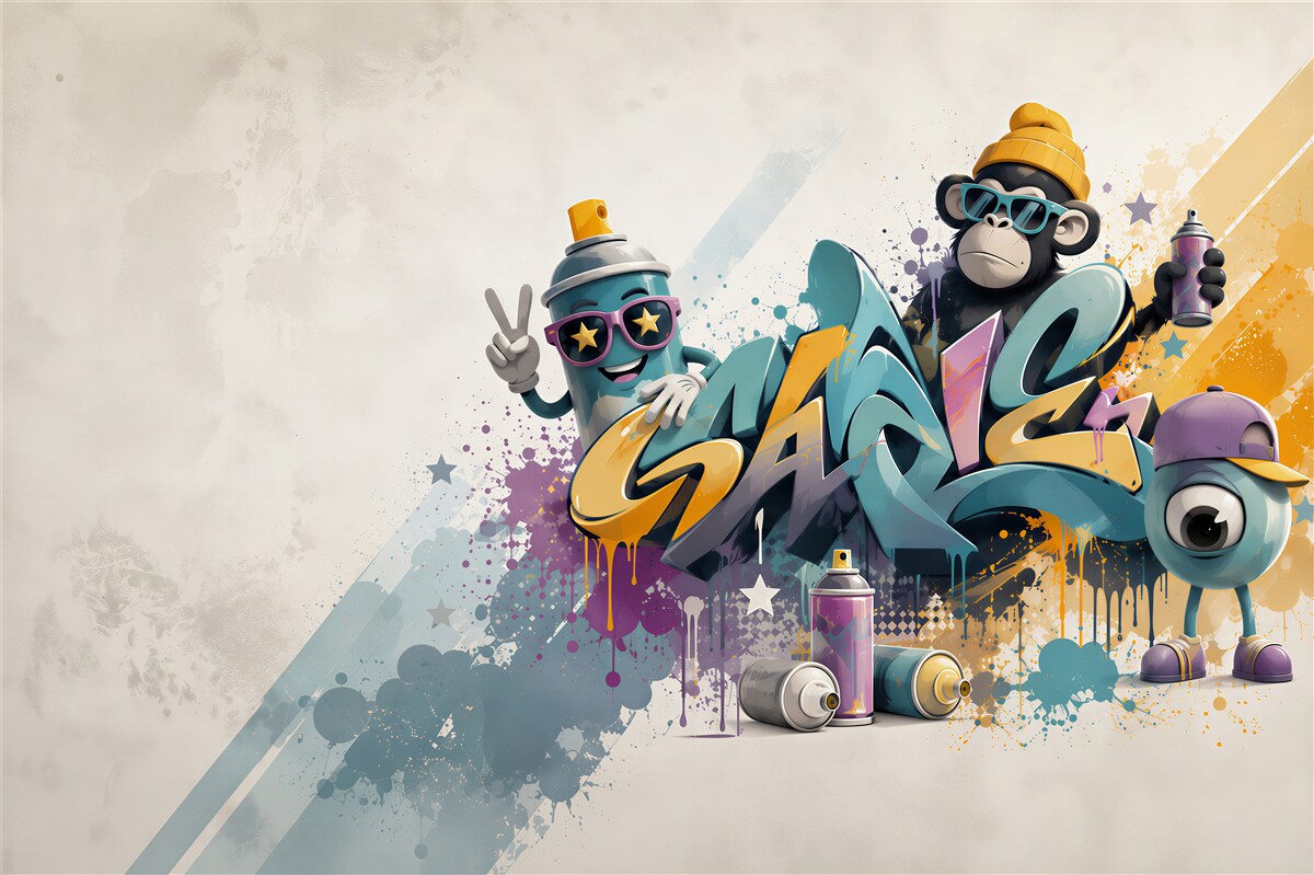 Fotobehang graffiti street art met een aap en een spuitbus voor de tienerkamer