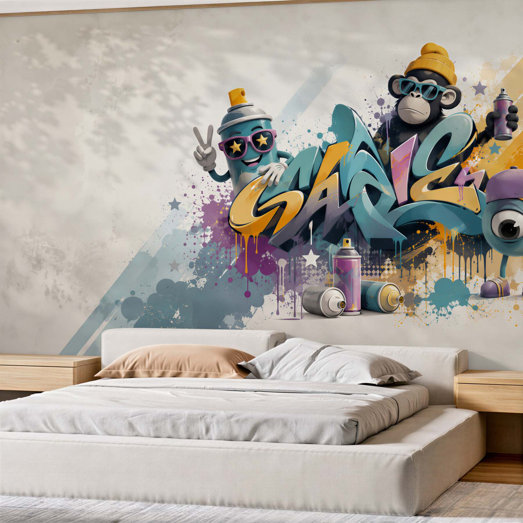 Fotobehang graffiti street art met een aap en een spuitbus voor de tienerkamer