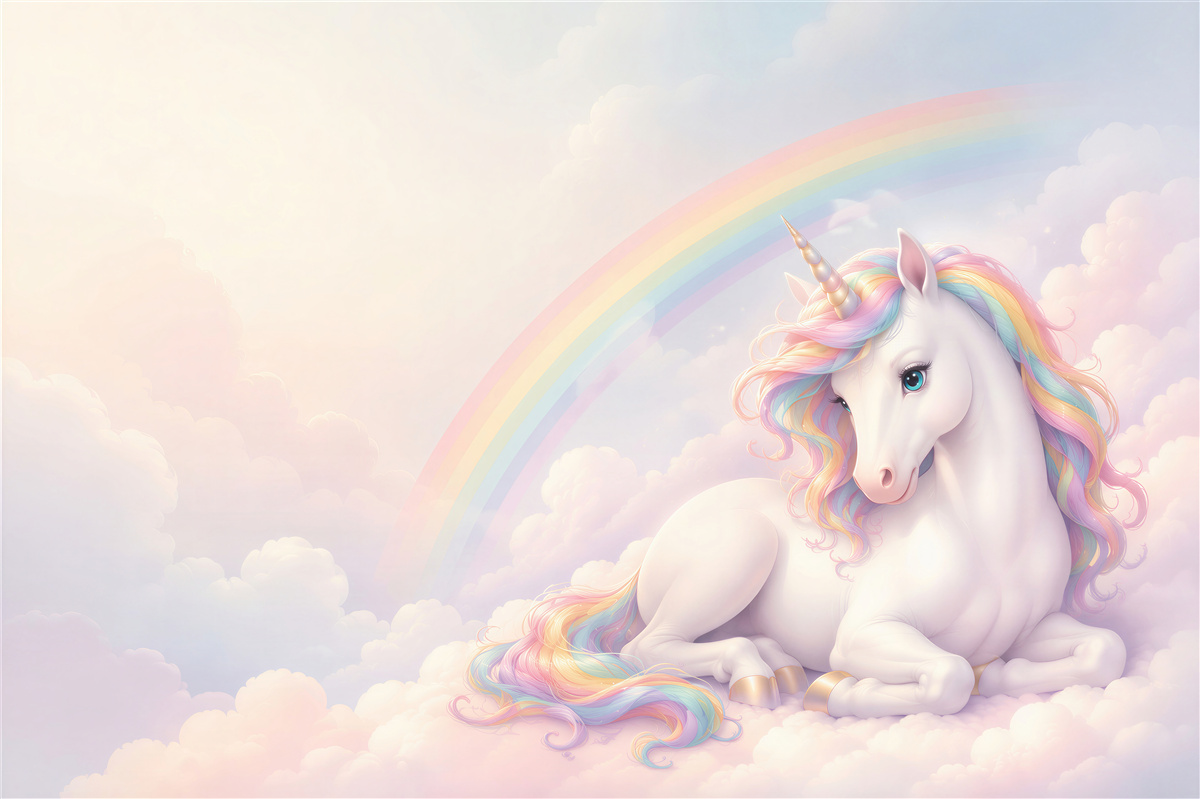 Fotobehang Eenhoorn en regenboog