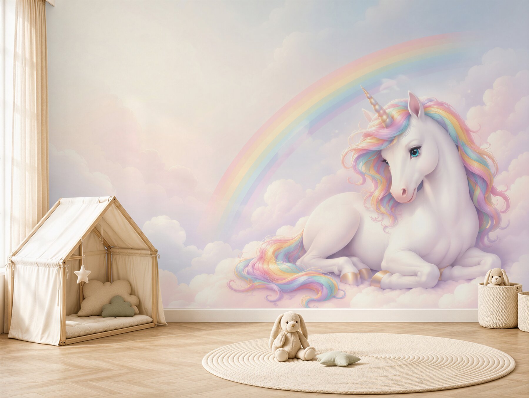 Fotobehang Eenhoorn en regenboog