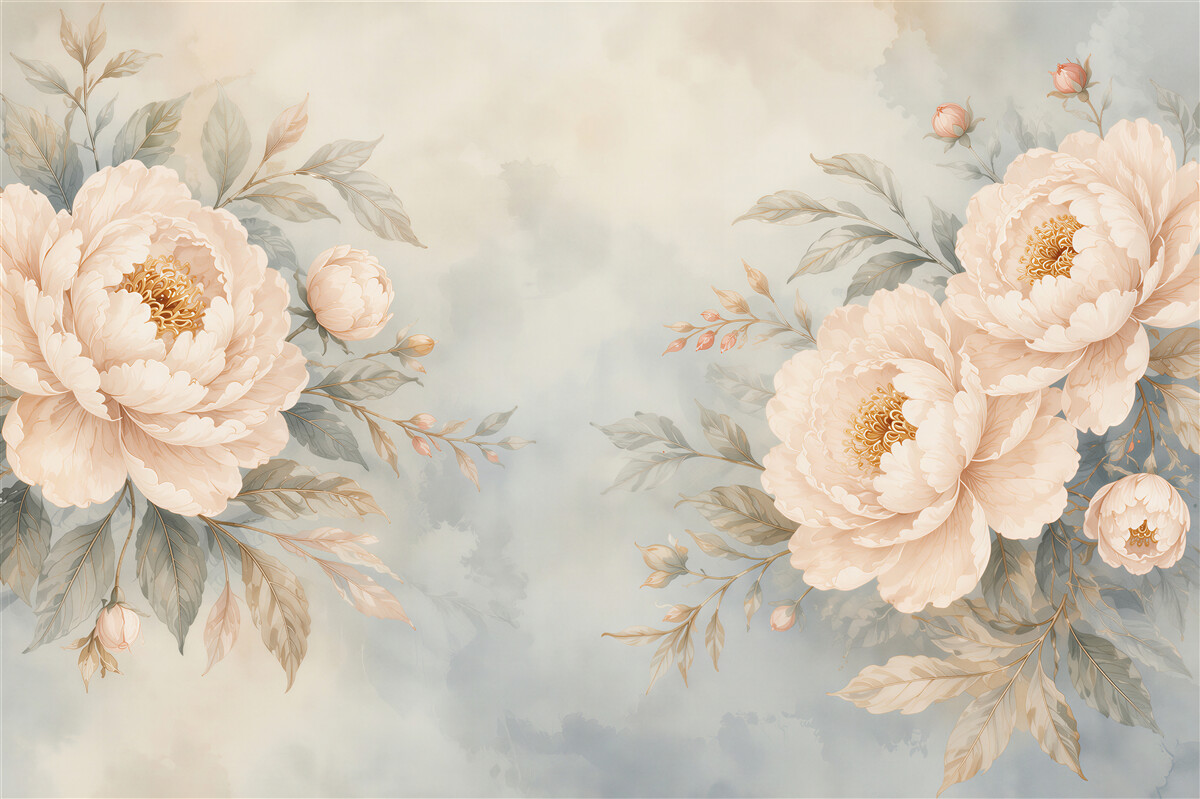 Fotobehang Pioenrozen crème op een pastelachtergrond elegant