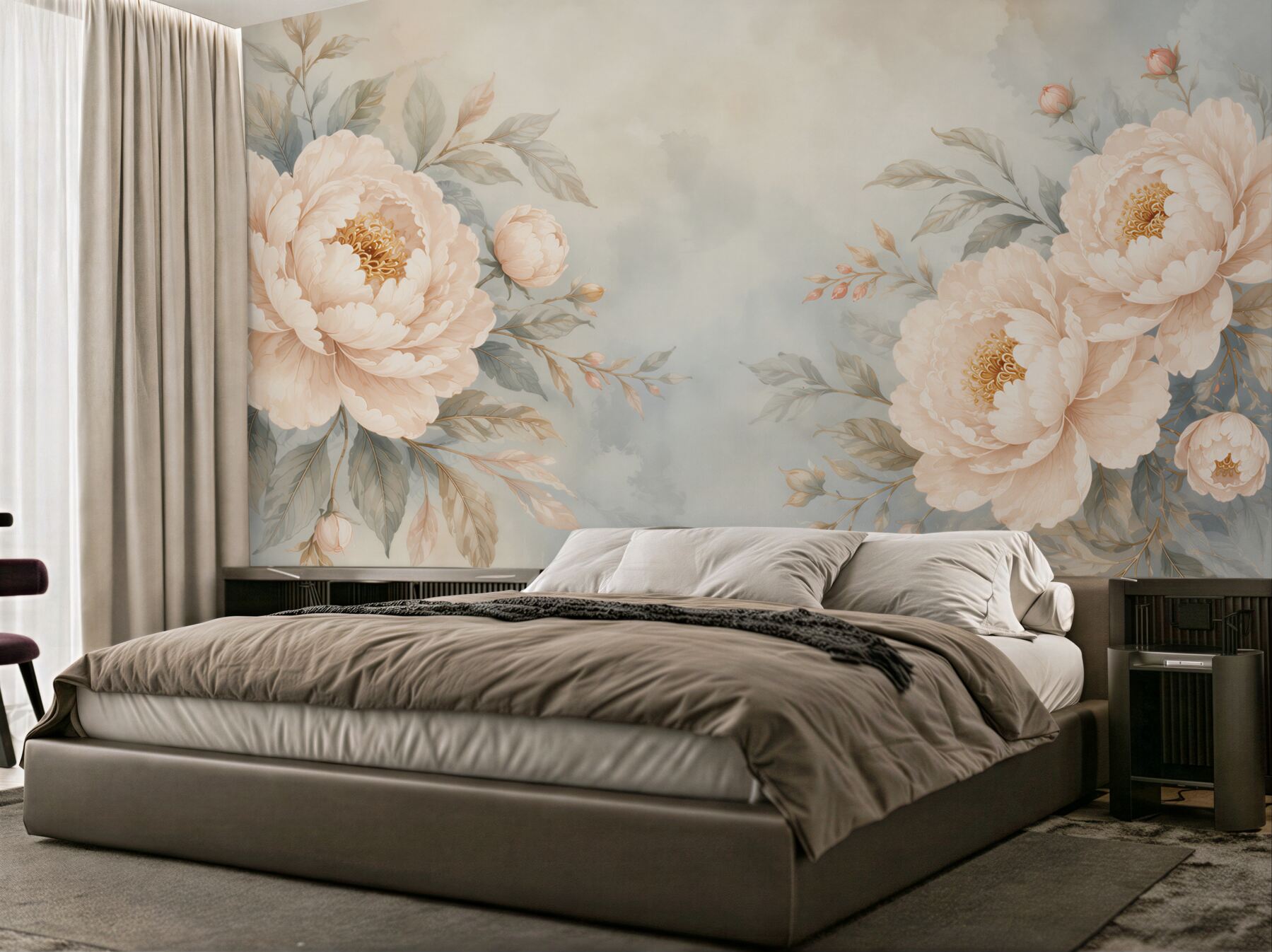 Fotobehang Pioenrozen crème op een pastelachtergrond elegant