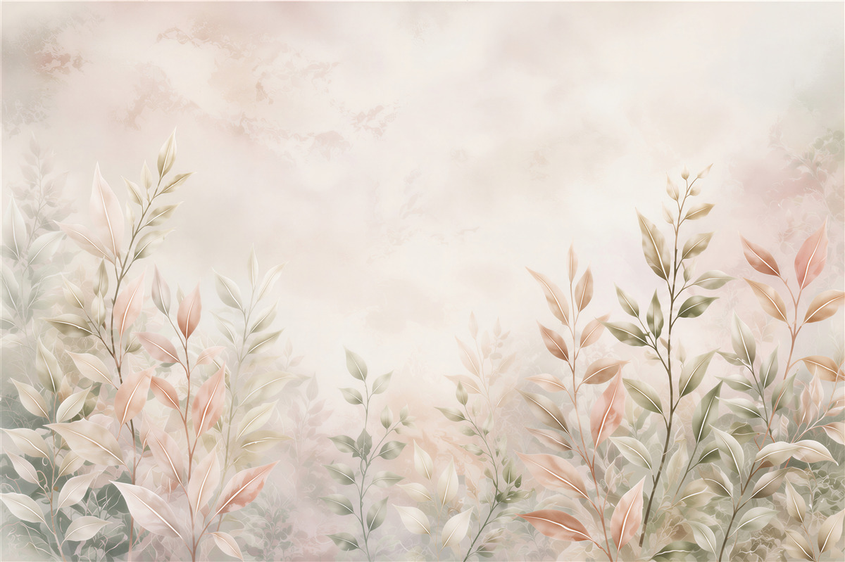 Fotobehang delicate bladeren pastel beige-roze voor de slaapkamer