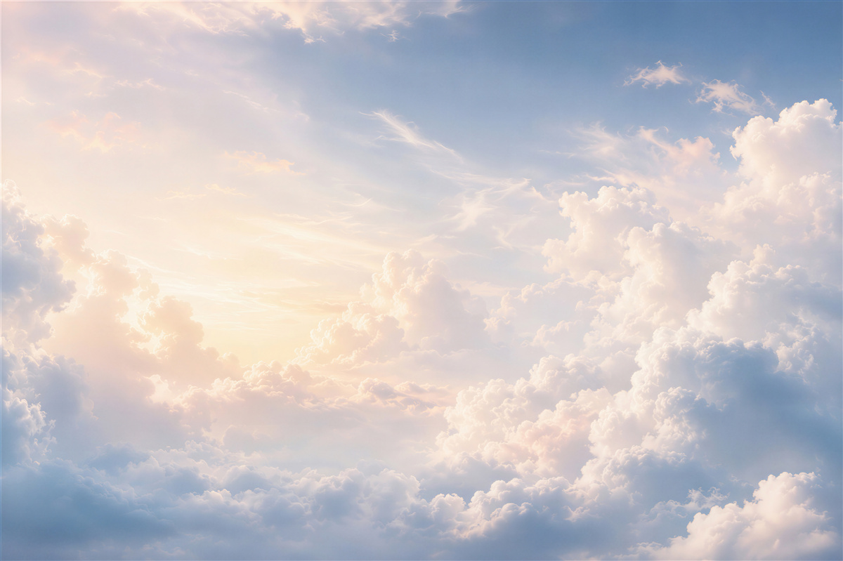 Fotobehang heldere wolken op een blauwe lucht met zacht licht