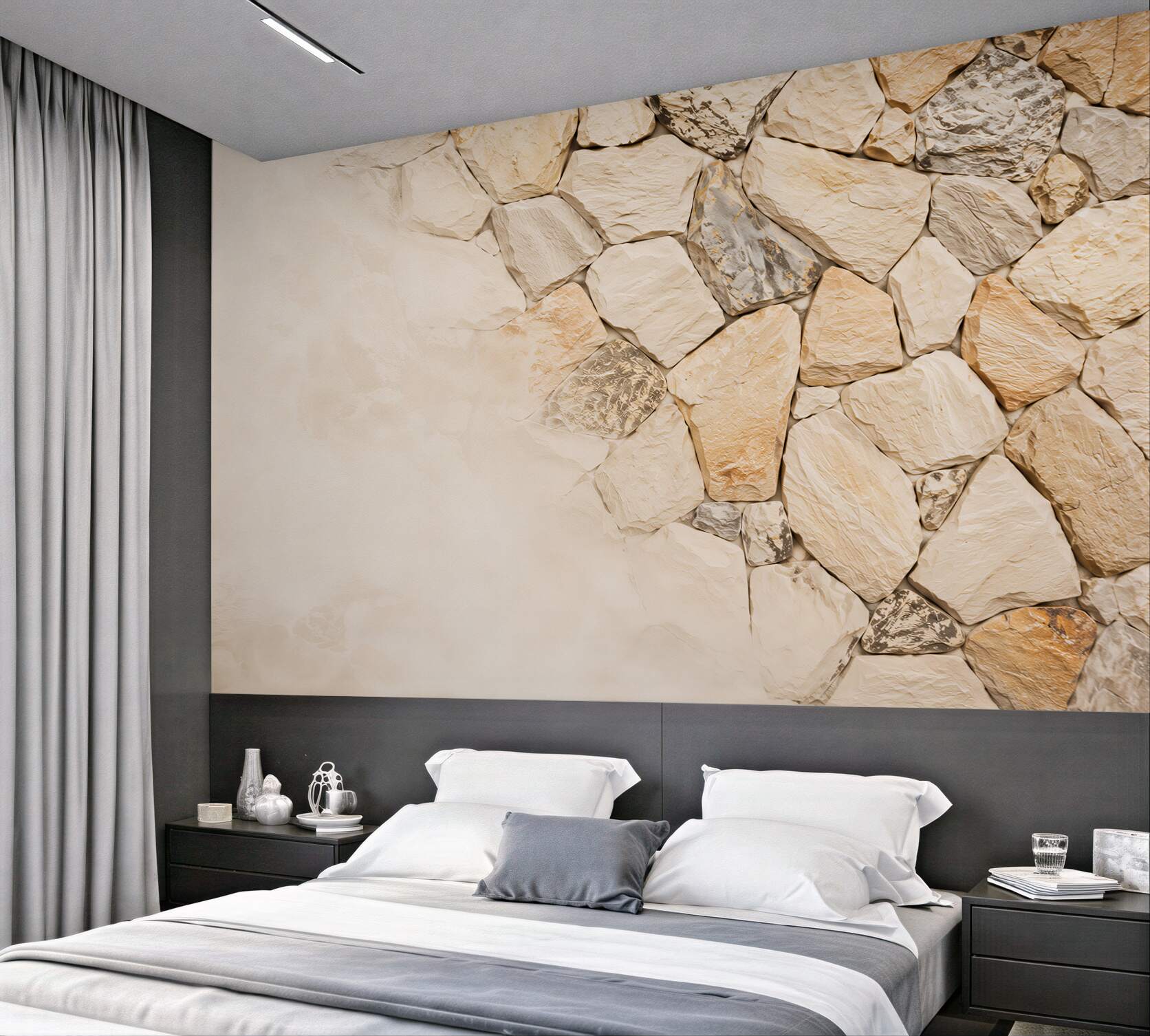 Fotobehang beige stenen muur van natuurlijke onregelmatige rotsen